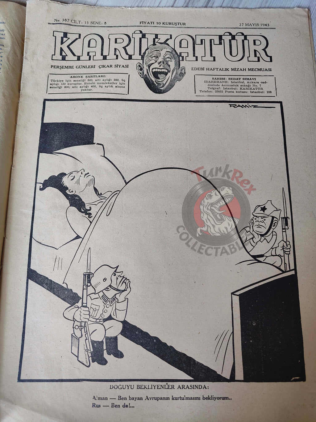 Karikatür 1943 Humor Magazine Turkish Turkey Winston Churchill Italy WW2 era Germany