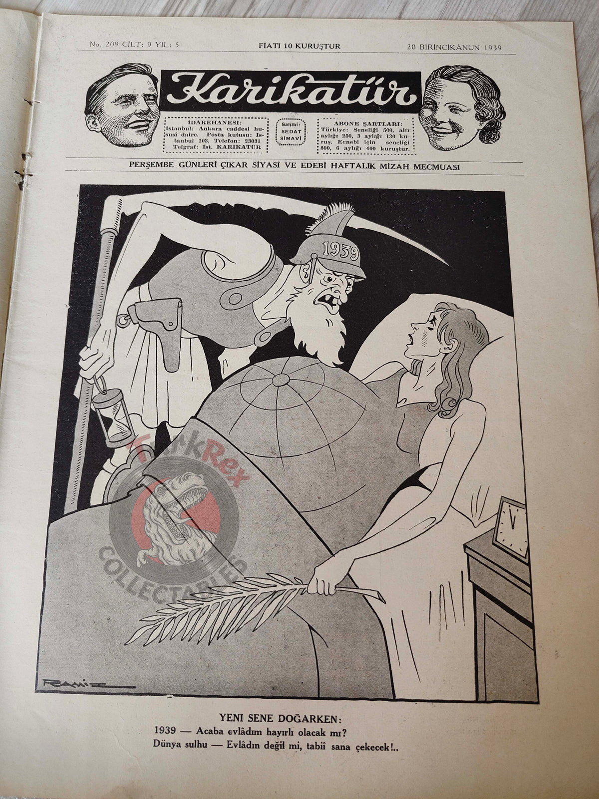 Karikatür 1939 Humor Magazine Turkish Turkey New Year Russia WW2 era Deutsche Lufthansa