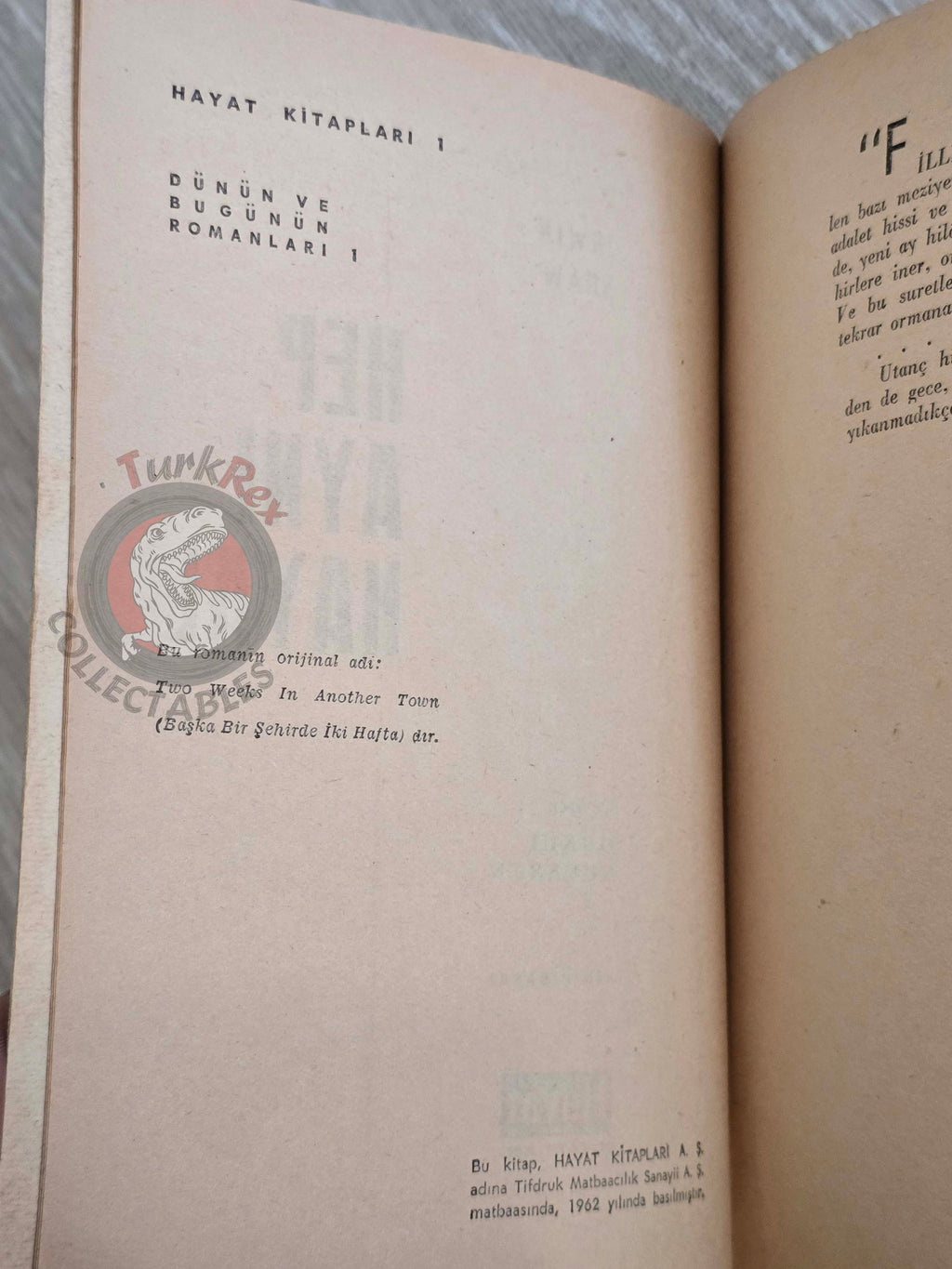 Irwin Shaw – Two Weeks in Another Town 1962 1st Turkish Book Turkey