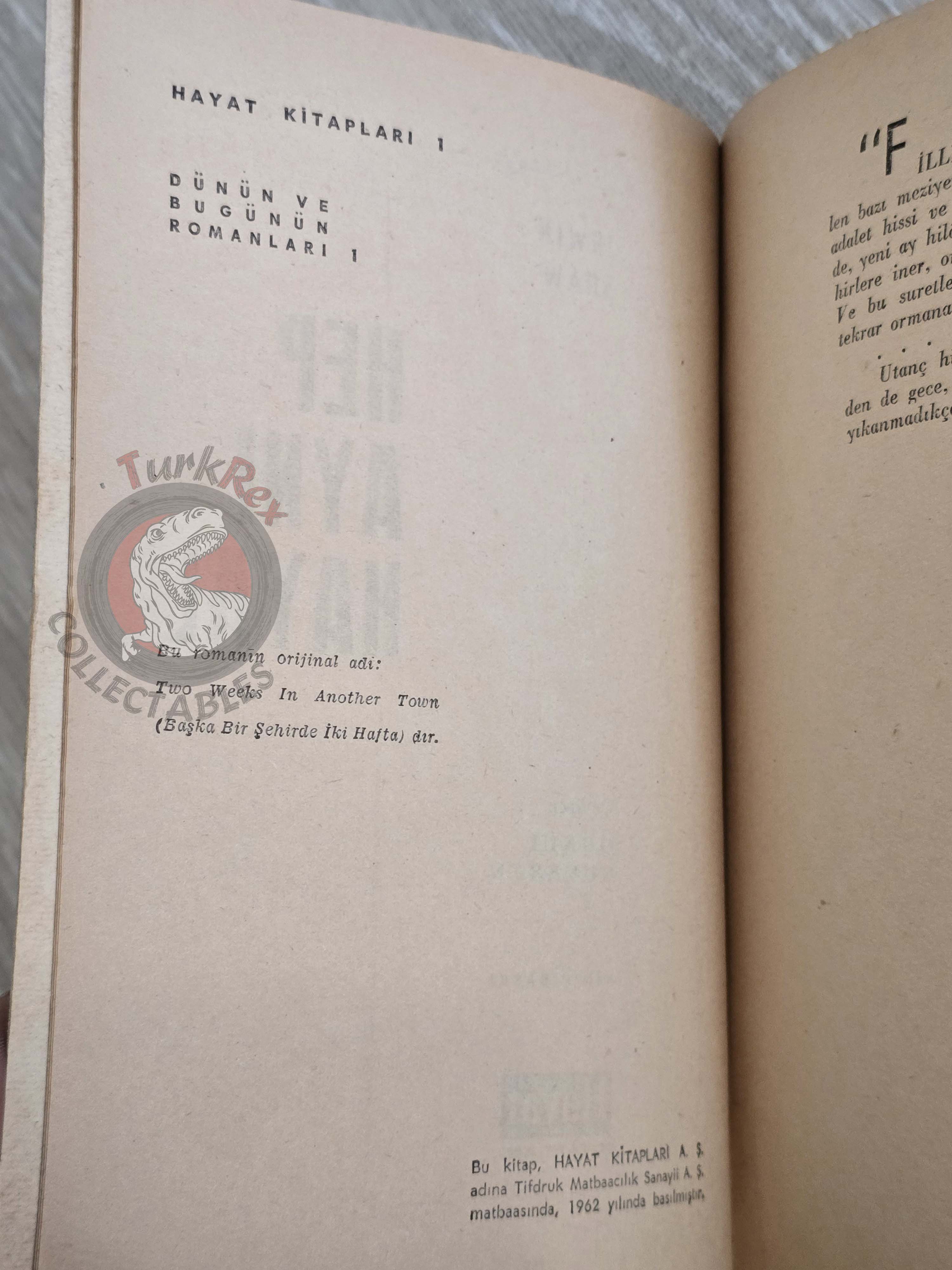 Irwin Shaw – Two Weeks in Another Town 1962 1st Turkish Book Turkey
