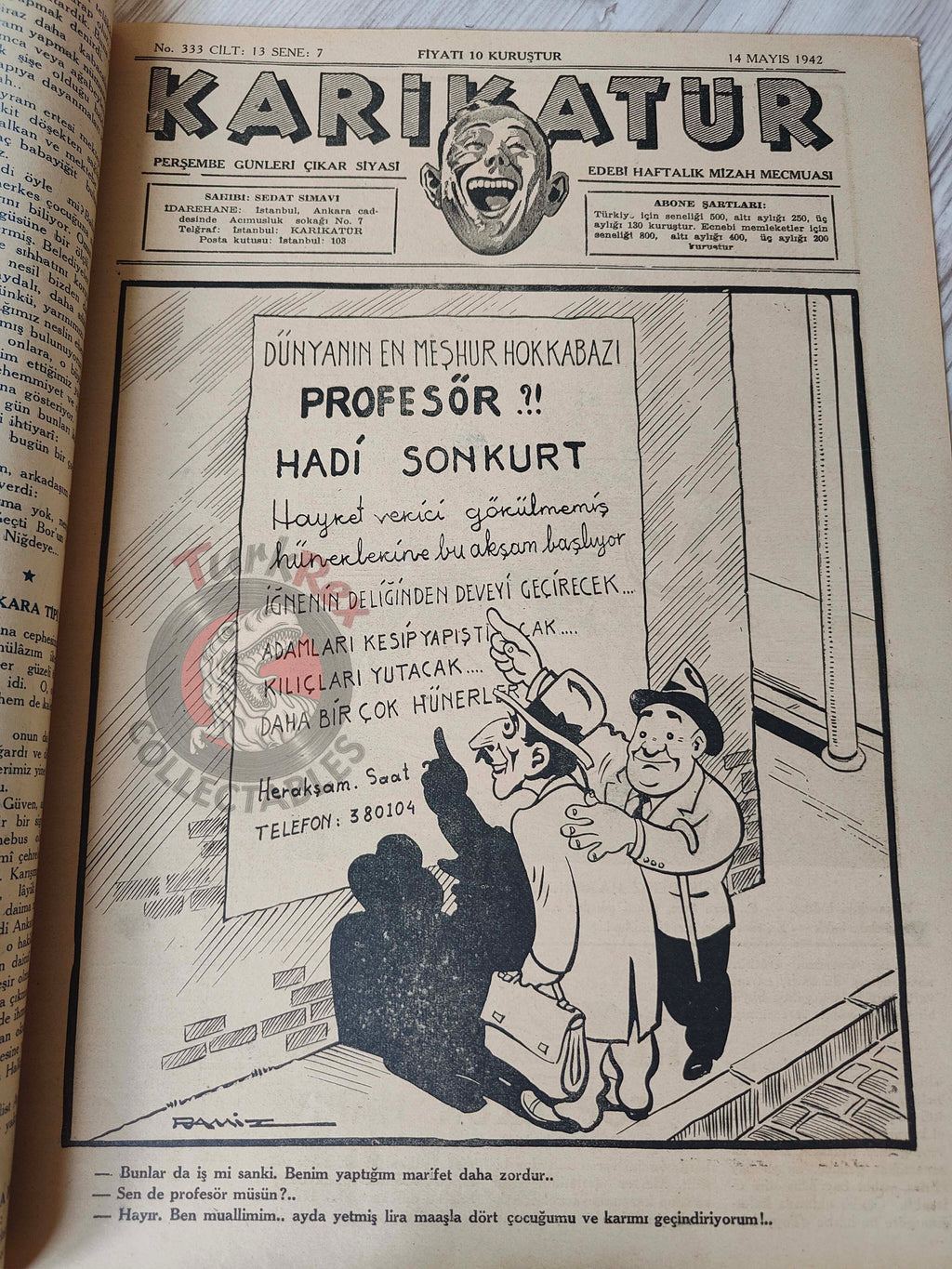 Karikatür 1942 Humor Magazine Turkish Turkey Britain Soviet Union United States WW2 era pin-up France