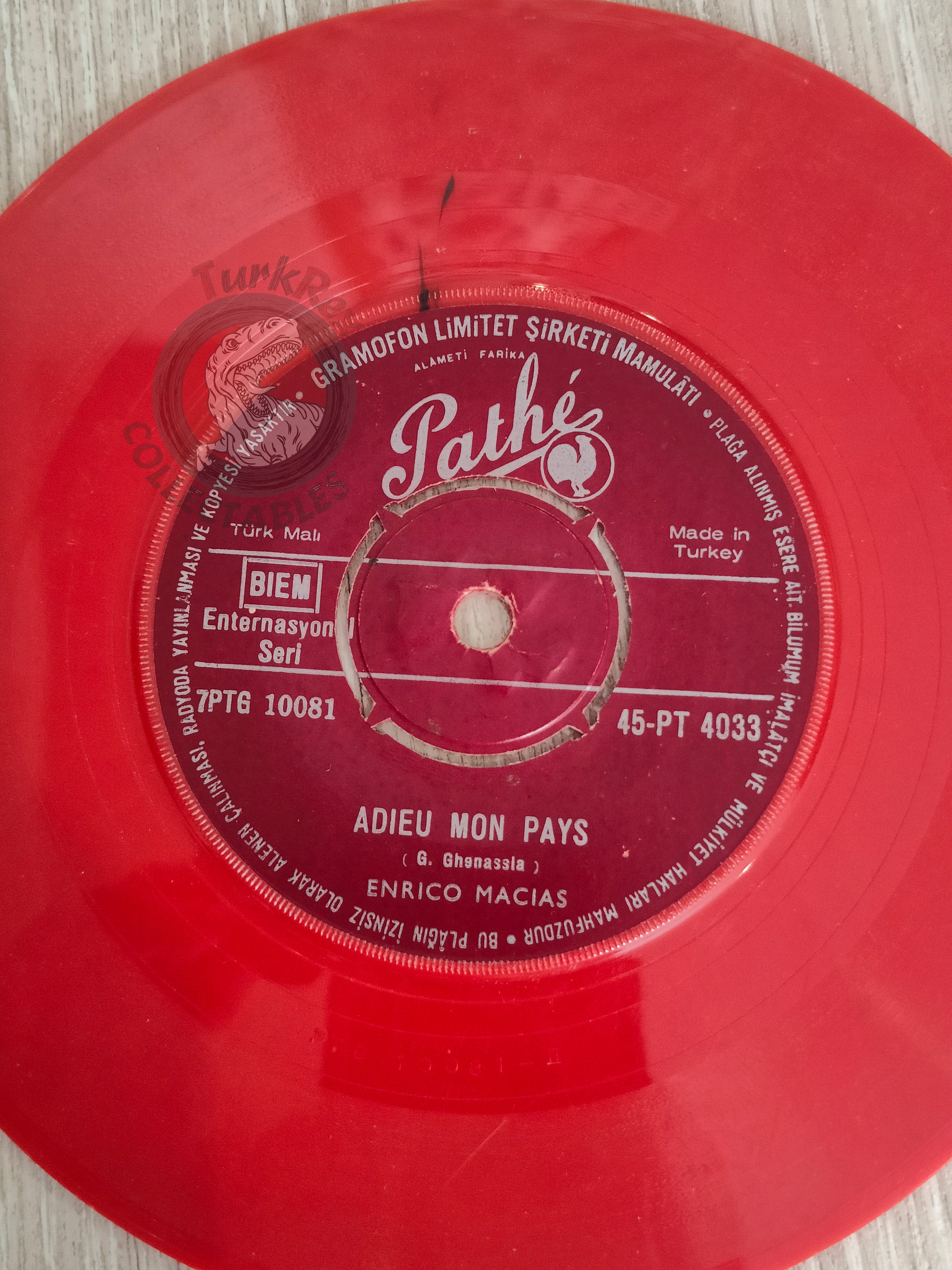 Enrico Macias – Adieu Mon Pays 7" Turkish Pressing Red Vinyl Turkey Edition