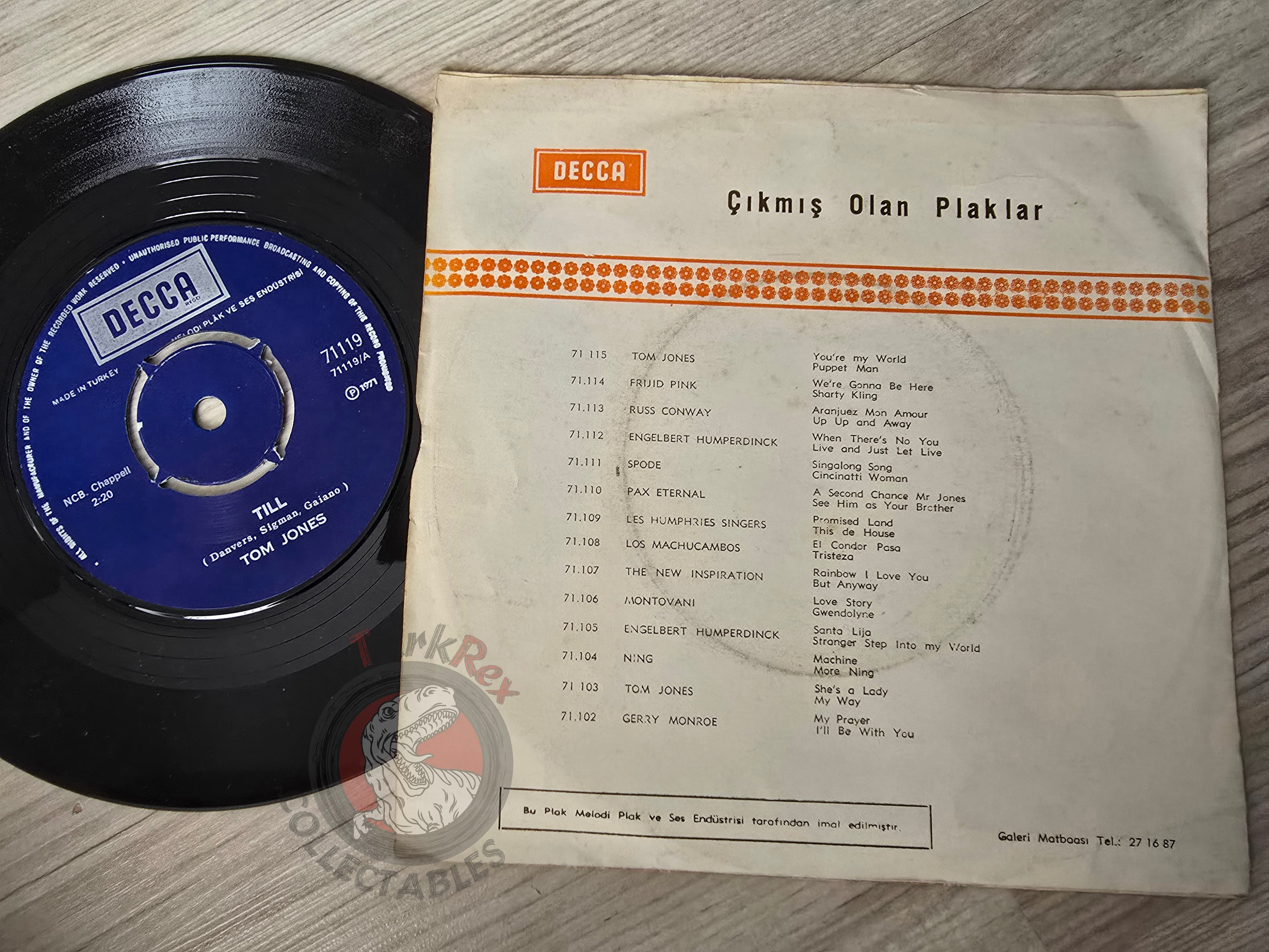 Tom Jones – Till / One Day Soon 7" Promo Turkish Pressing Vinyl Turkey Edition