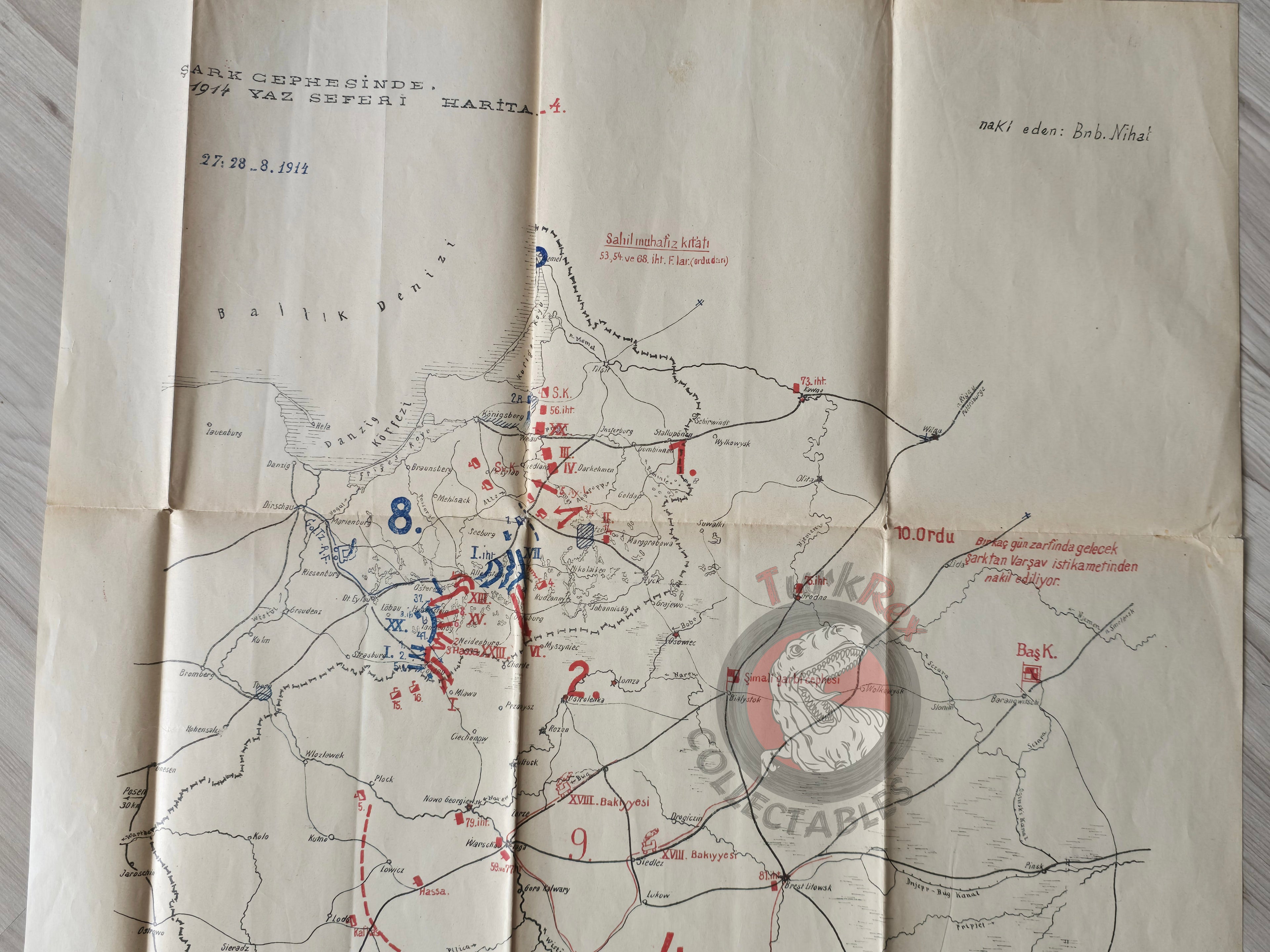 WW1 Eastern Front 1914 Turkish Military Map Gdańsk Bay Region Germany Russia 1990