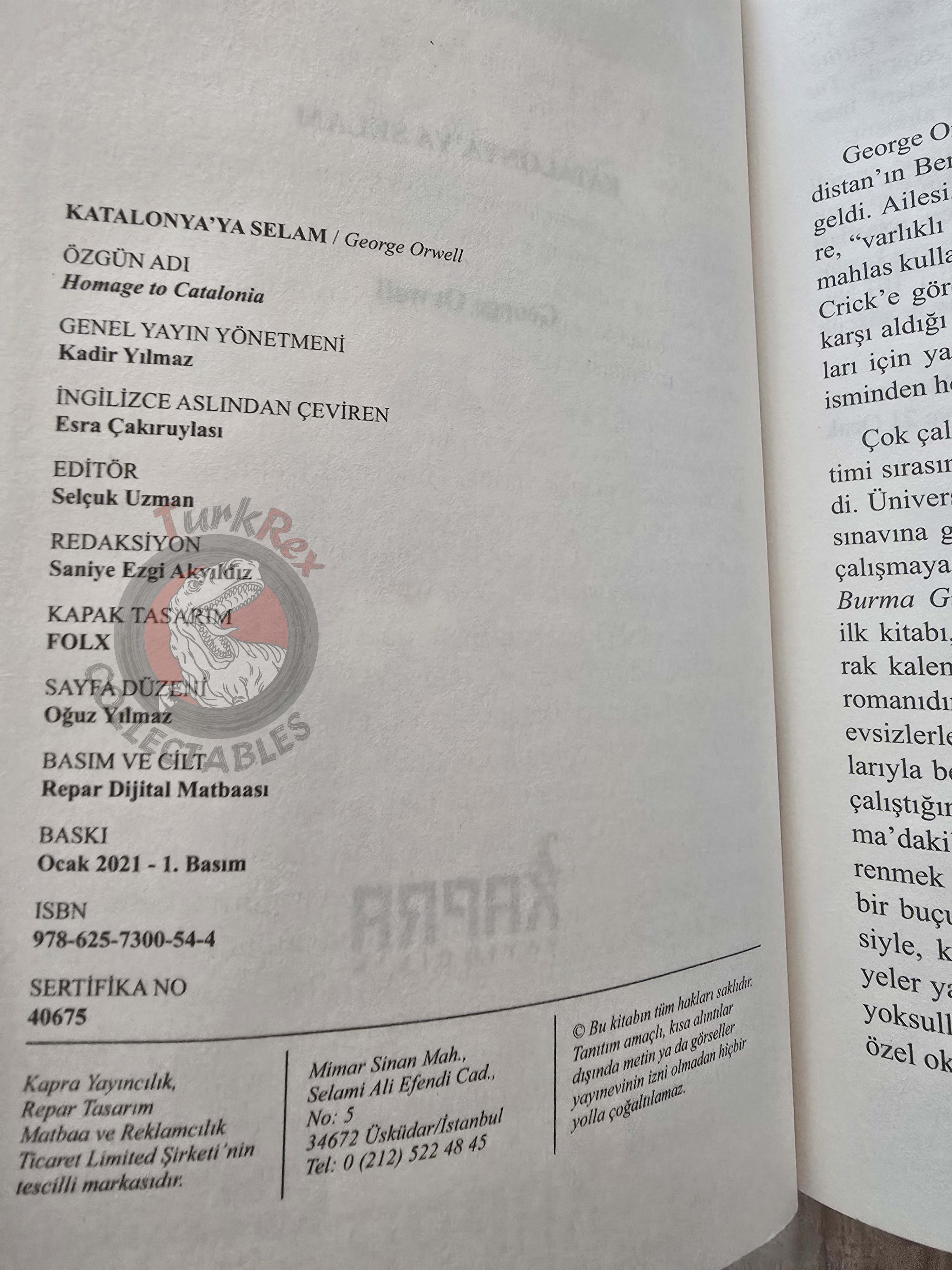 George Orwell –  Homage to Catalonia  2021 Turkish Book Turkey