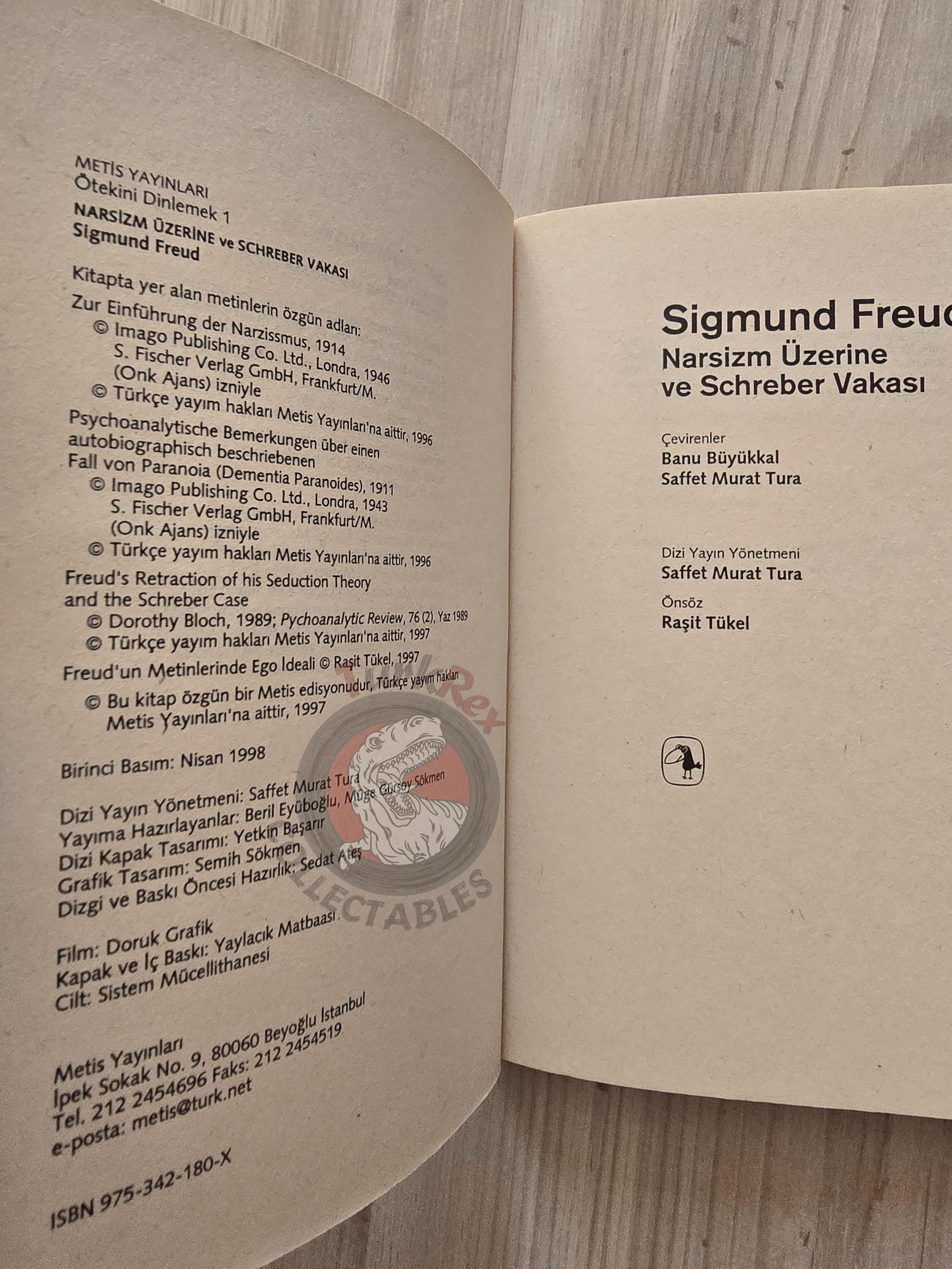 Sigmund Freud – On Narcissism & Psycho-Analytic Notes 1998 Turkish Book Turkey