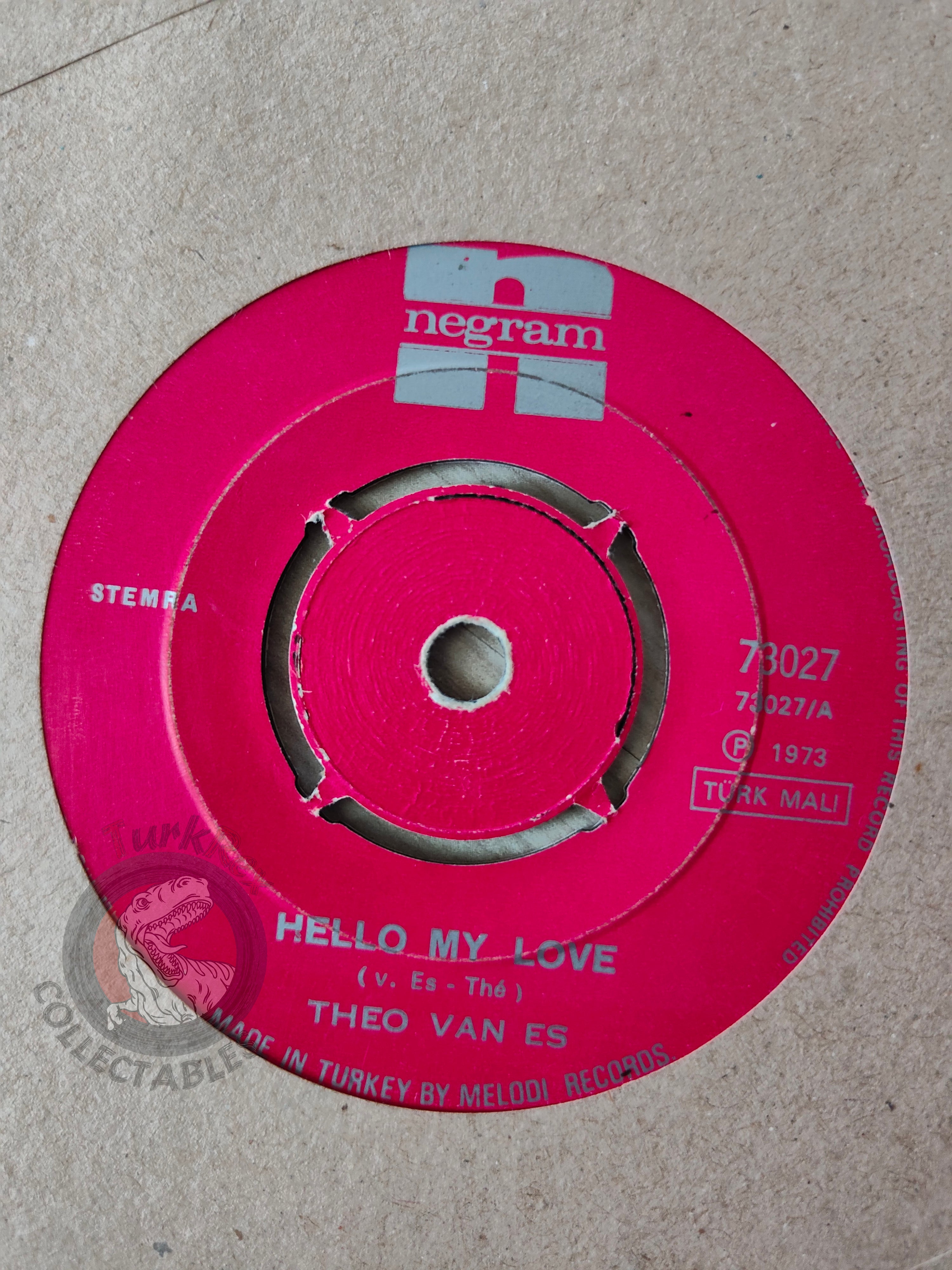 Theo Van Es – Hello My Love / Cindy 7" Turkish Pressing Vinyl Turkey Edition