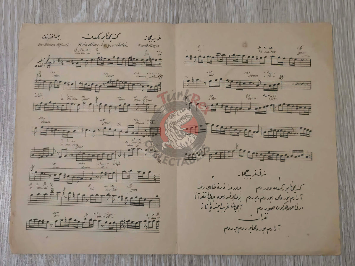 Bimen Efendi – Kendimi Ta Yürekden Ottoman Turkish early 1920s Musical Notes Sheet Empire Armenian Citizen