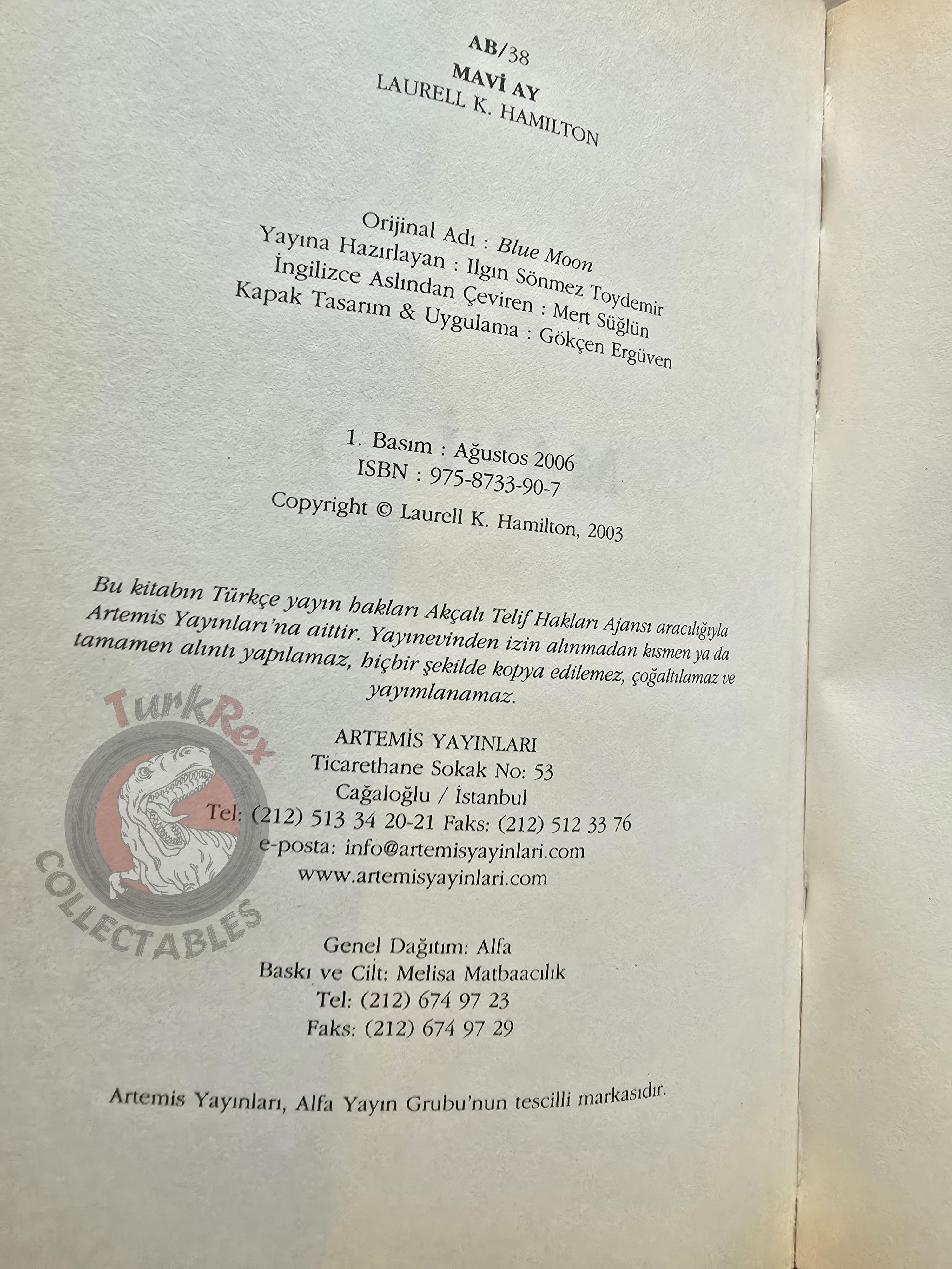 Laurell K. Hamilton – Blue Moon 2006 1st Turkish Book Turkey Anita Blake: Vampire Hunter