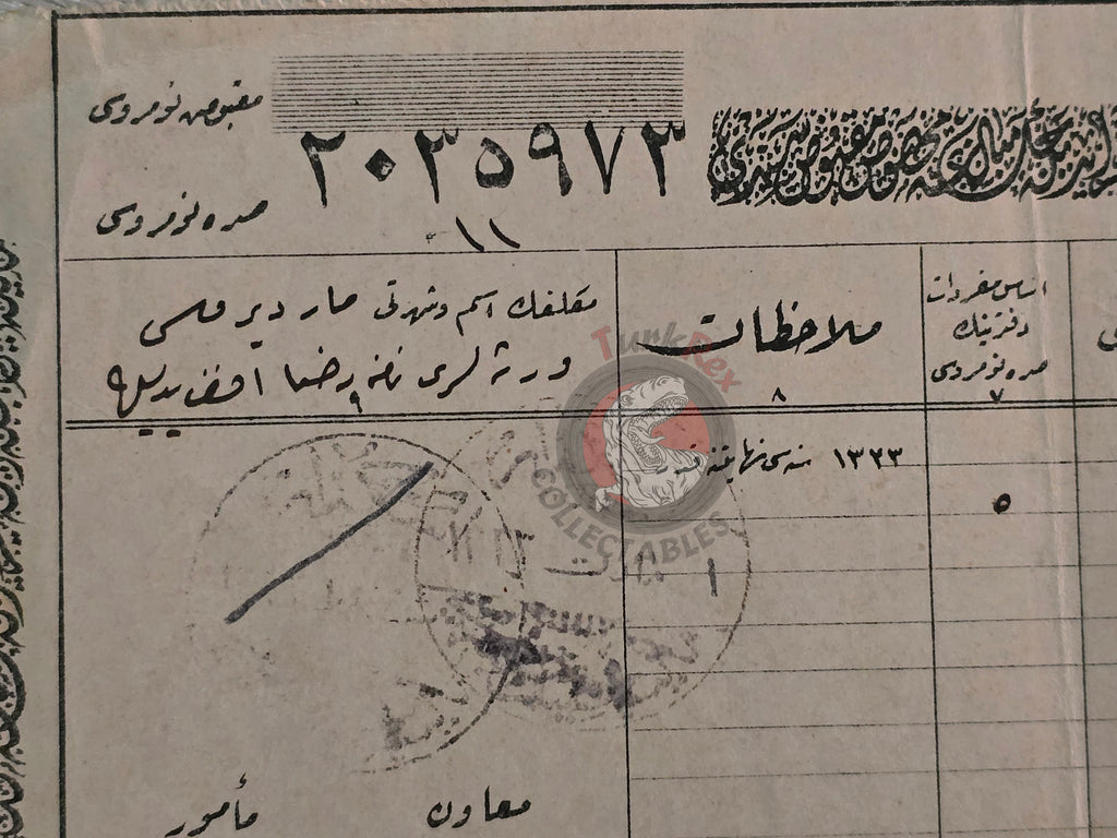 Ottoman Tax Document 1907 Salacak Pier, Üsküdar, Istanbul Armenian Citizen