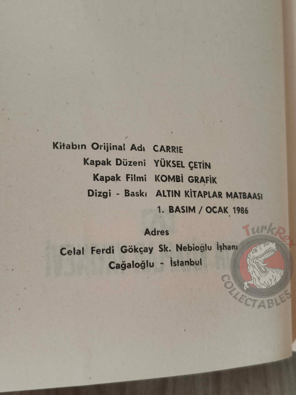 Stephen King – Carrie 1986 1st Turkish Book Turkey