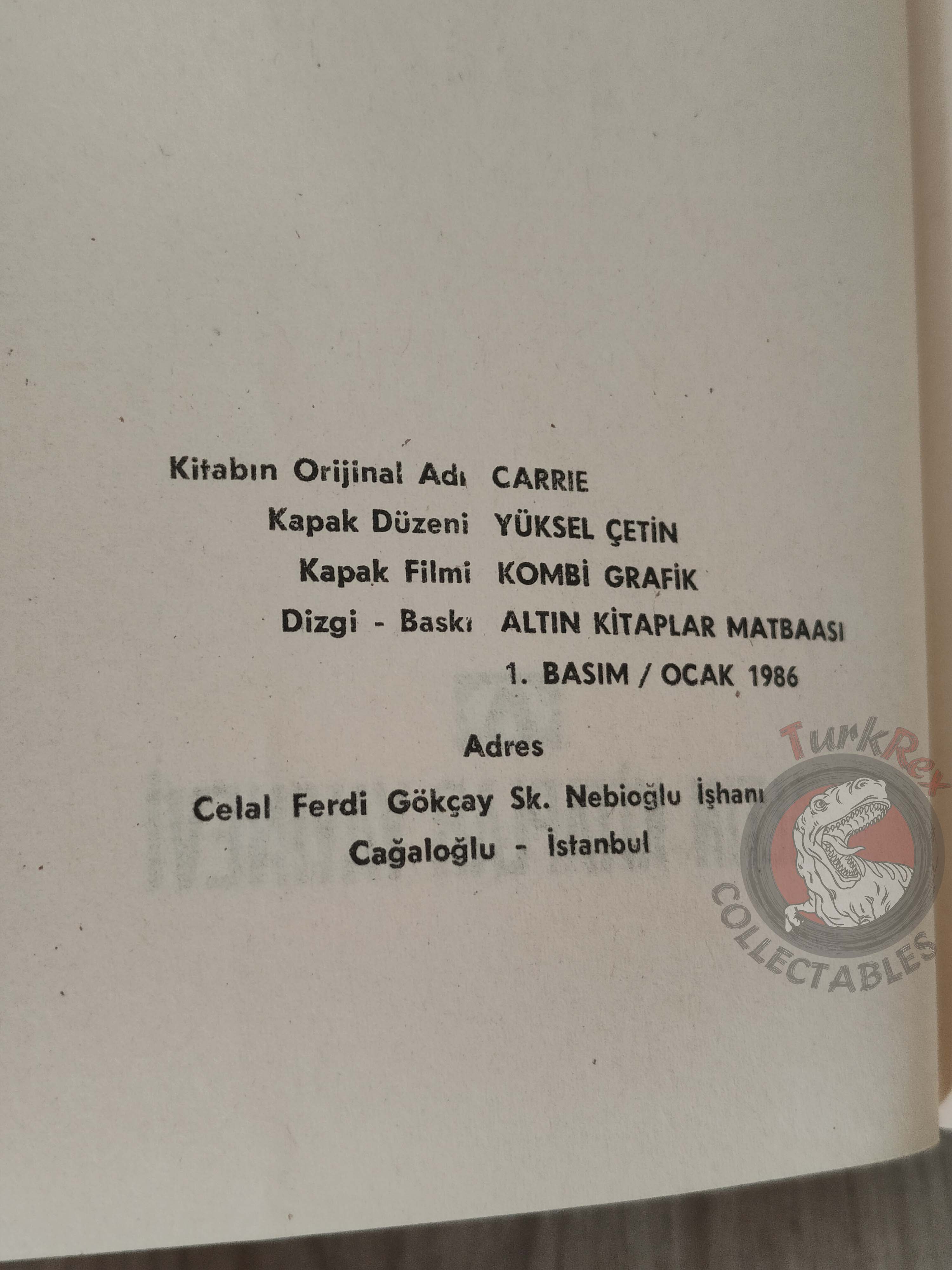 Stephen King – Carrie 1986 1st Turkish Book Turkey