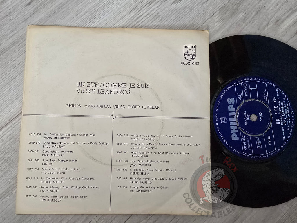 Vicky Leandros – Un Ete 7" Turkish Pressing Vinyl Turkey Edition