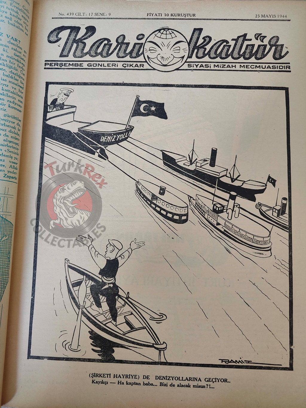 Karikatür 1944 Humor Magazine Turkish Turkey The Invasion Fleet Germany Britain USA WW2 era