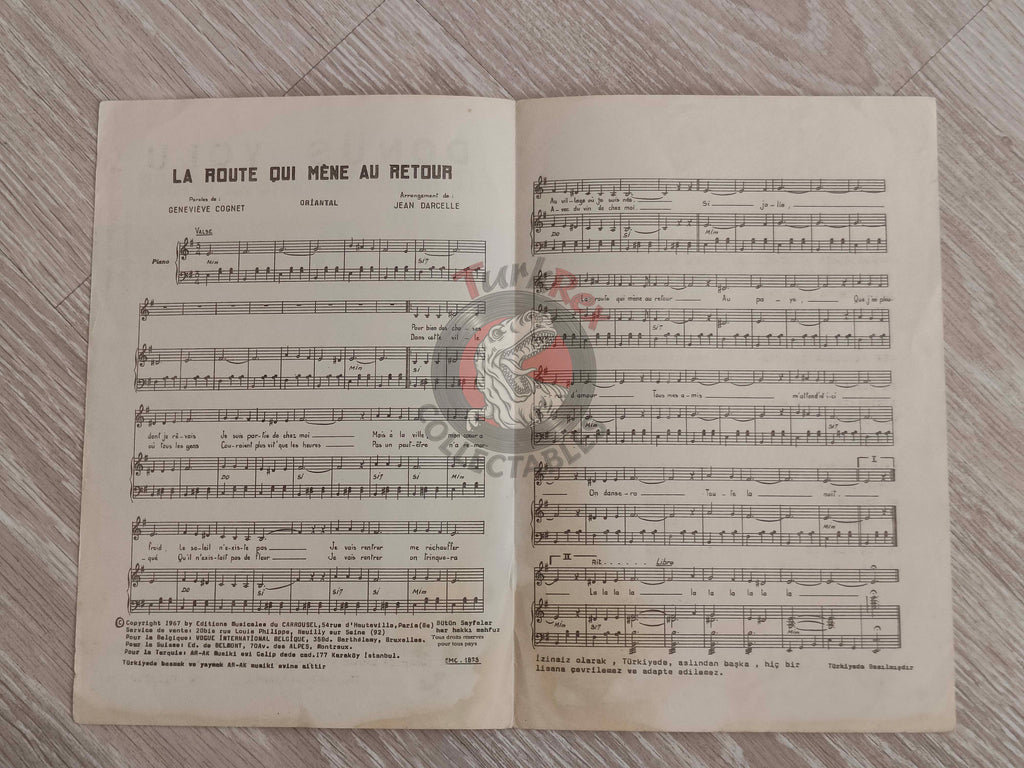 Liz Sarian – La Route Qui Mène au Retour Turkish Vintage Musical Notes Sheet Turkey