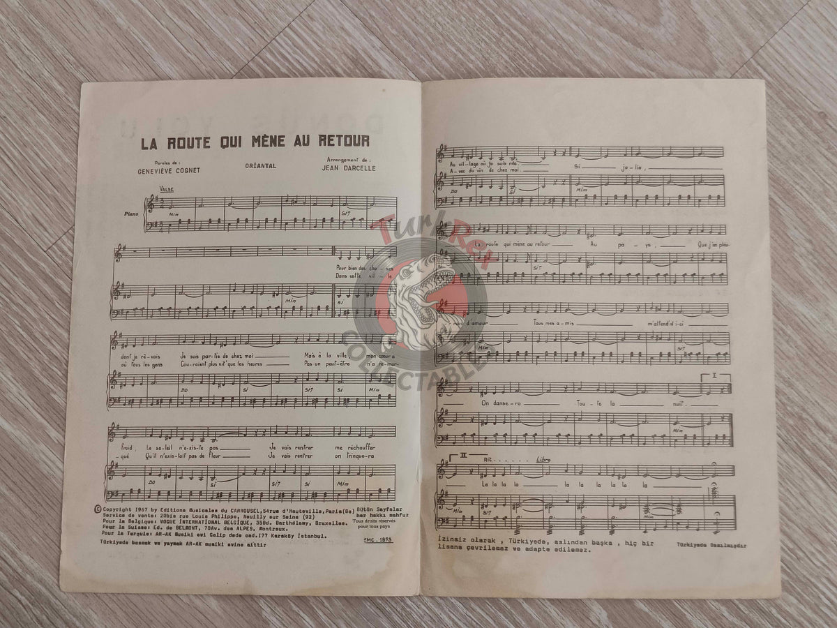 Liz Sarian – La Route Qui Mène au Retour Turkish Vintage Musical Notes Sheet Turkey