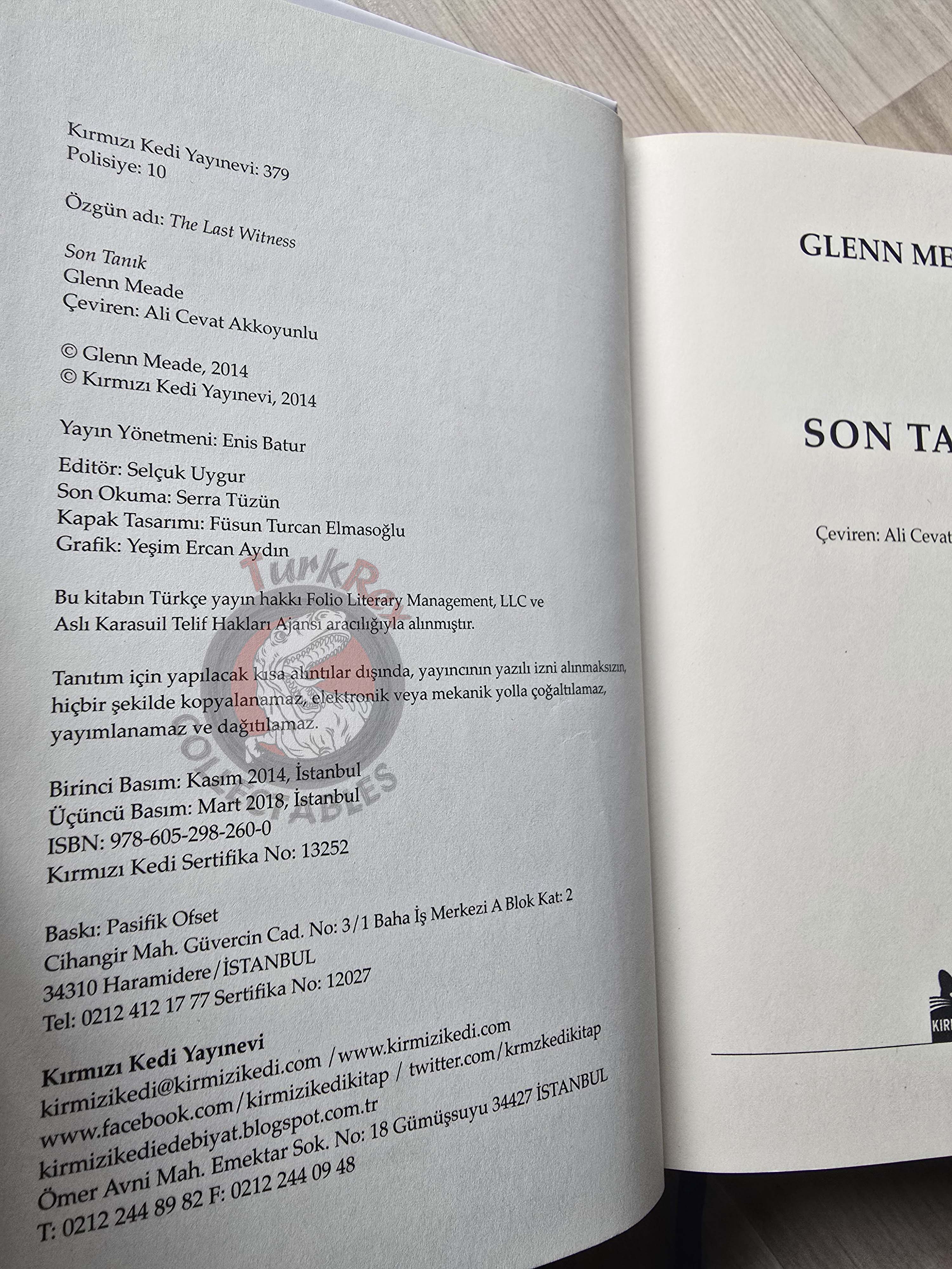 Glenn Meade – The Last Witness 2018 HC Turkish Book Turkey