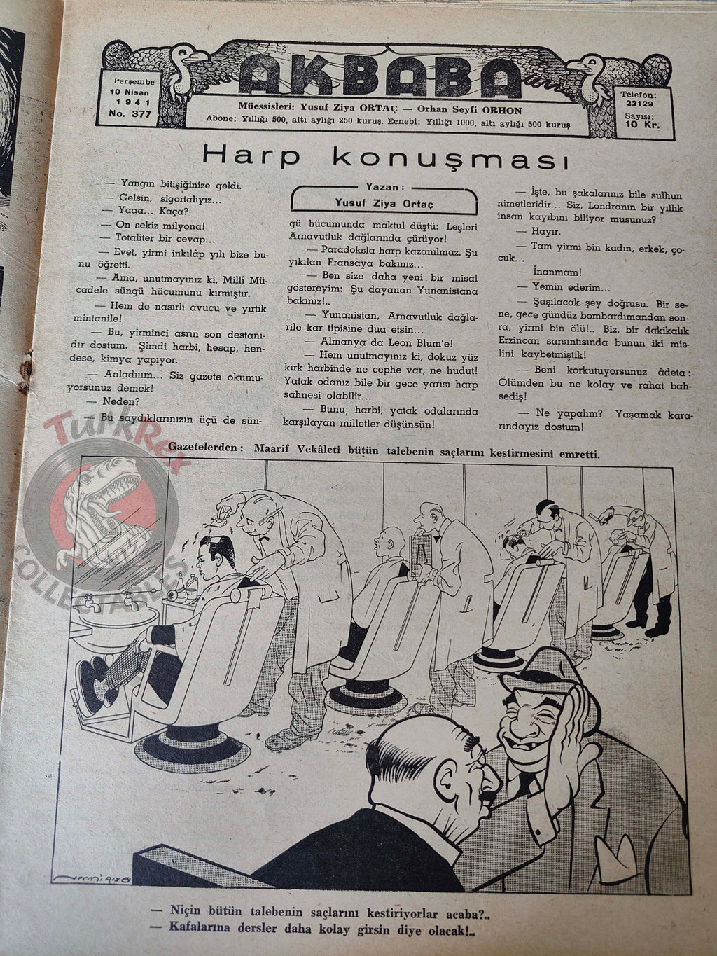 Akbaba 1941 Humor Magazine Turkish Turkey The Tripartite Pact WW2 era Germany Yugoslavia