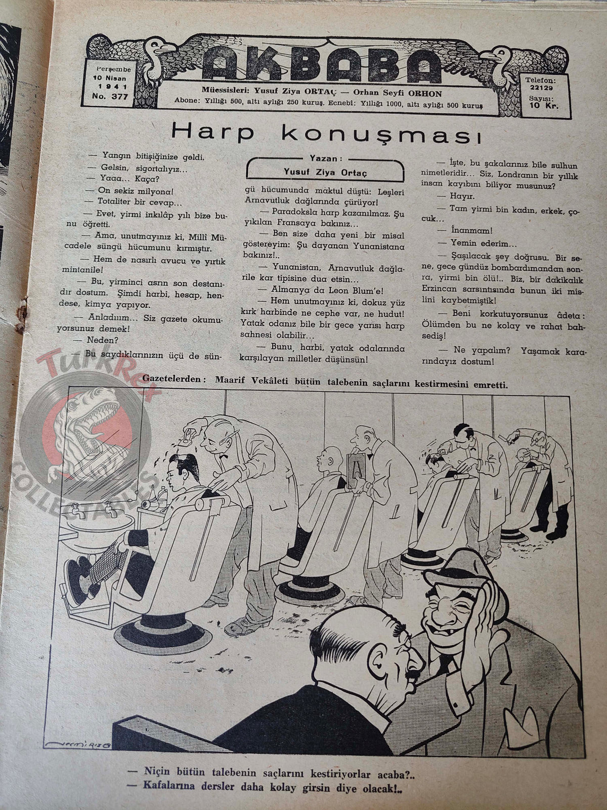 Akbaba 1941 Humor Magazine Turkish Turkey The Tripartite Pact WW2 era Germany Yugoslavia