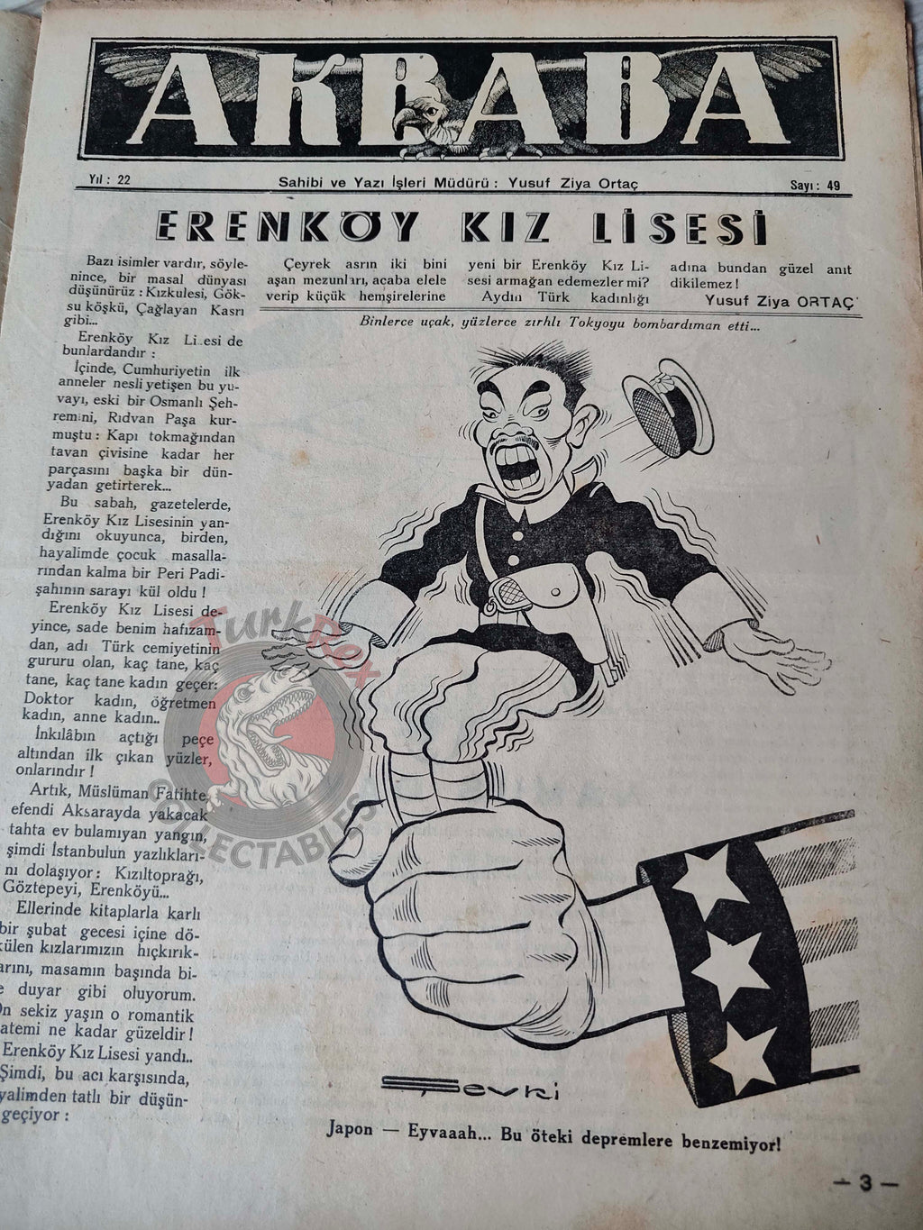 Akbaba 1945 Humor Magazine Turkish Turkey Germany Britain WW2 era United States Soviet Russia Japan