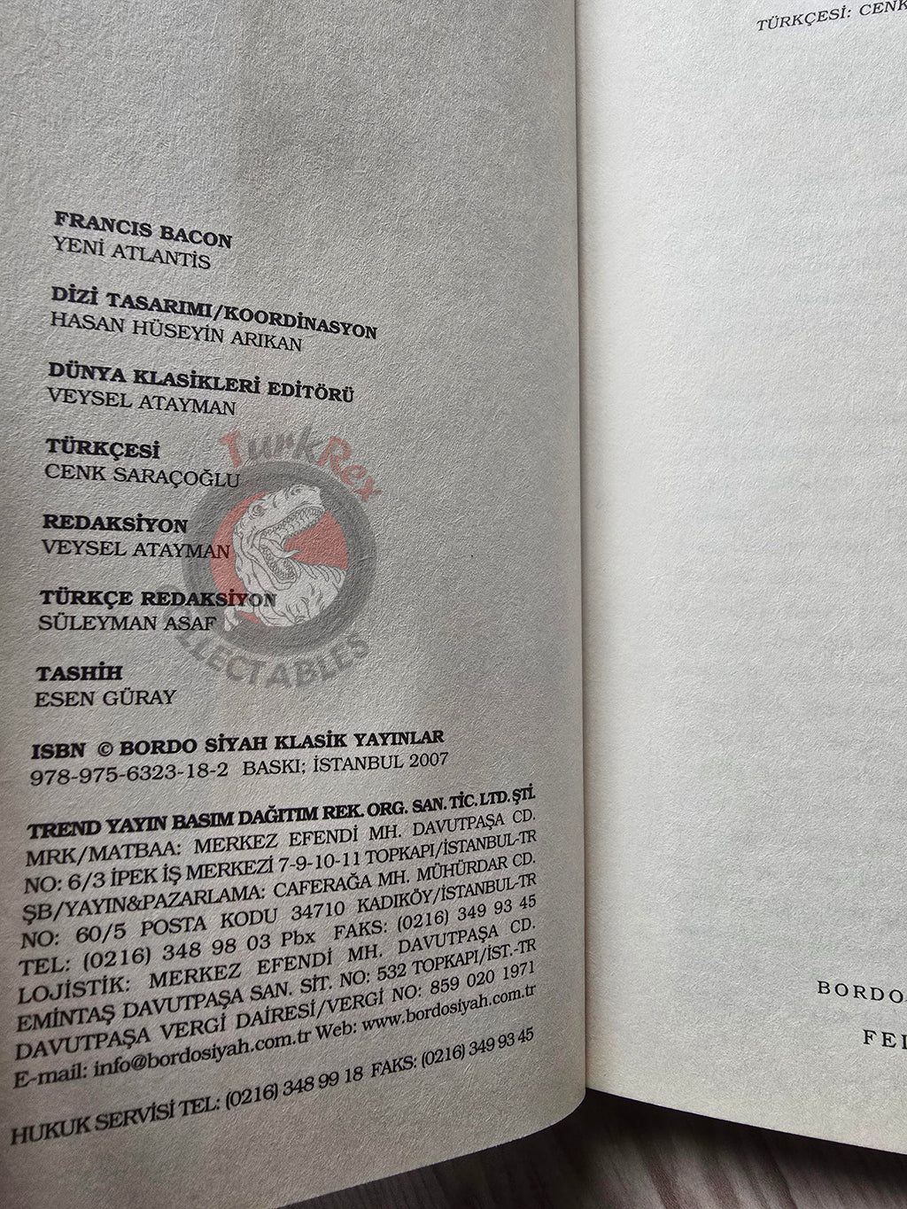 Francis Bacon – New Atlantis 2007 Turkish Book Turkey