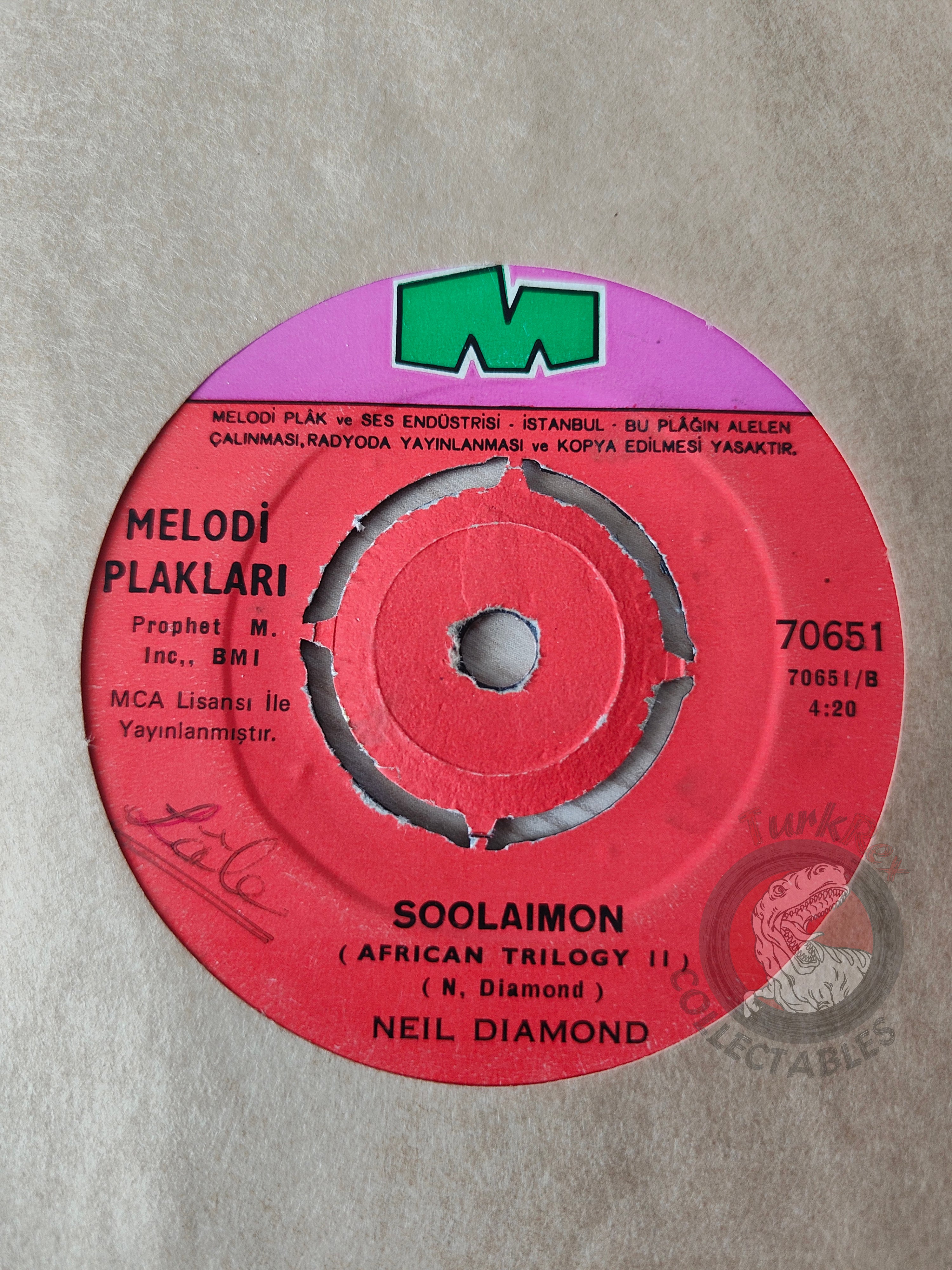 Neil Diamond – Solitary Man 7" Turkish Pressing Vinyl Turkey Edition