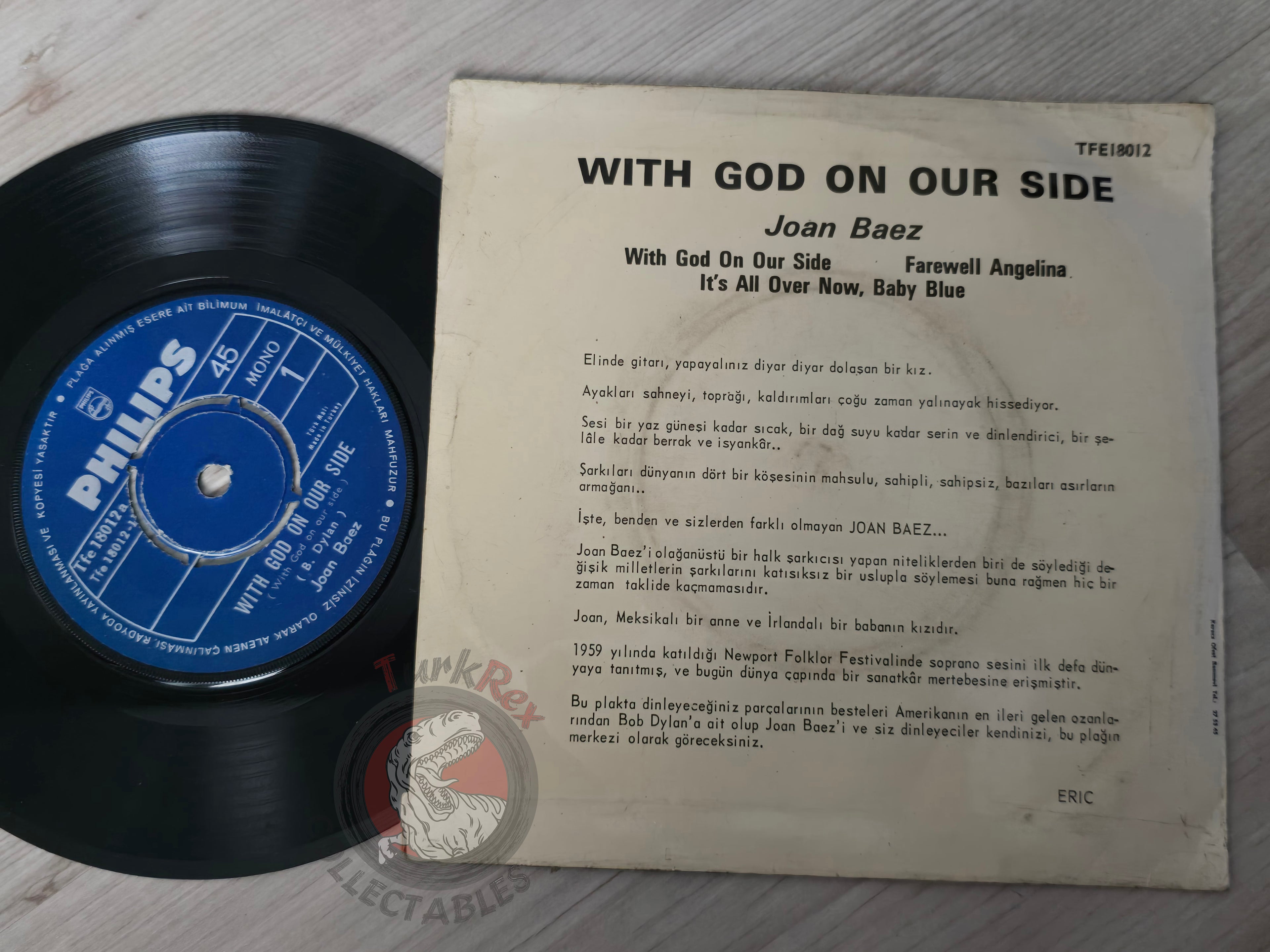Joan Baez – With God On Our Side 7" Turkish Pressing Vinyl Turkey Edition