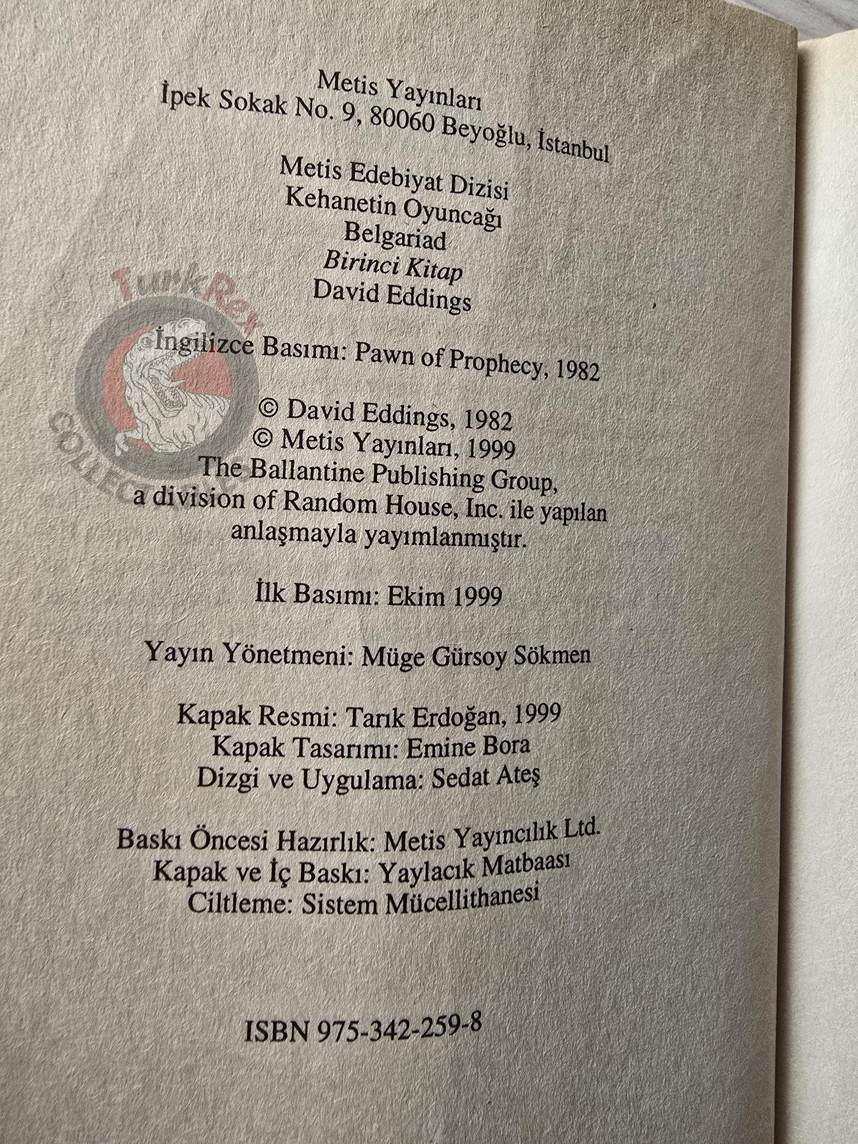 David Eddings – The Belgariad 1: Pawn of Prophecy 1999 1st Turkish Book Turkey