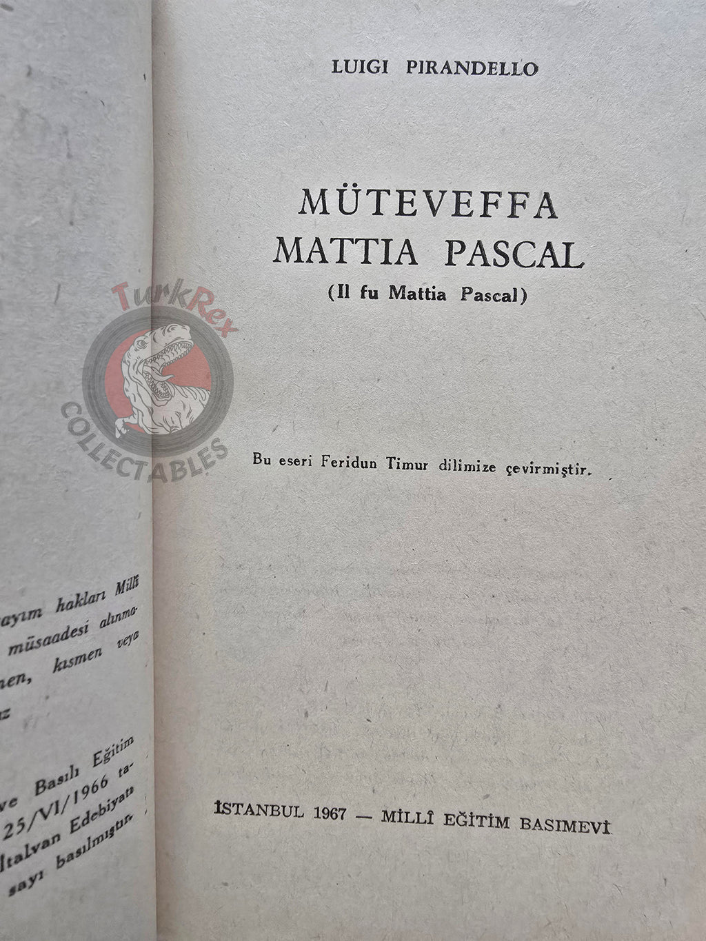 Luigi Pirandello – Il Fu Mattia Pascal 1967 1st Turkish Book Turkey
