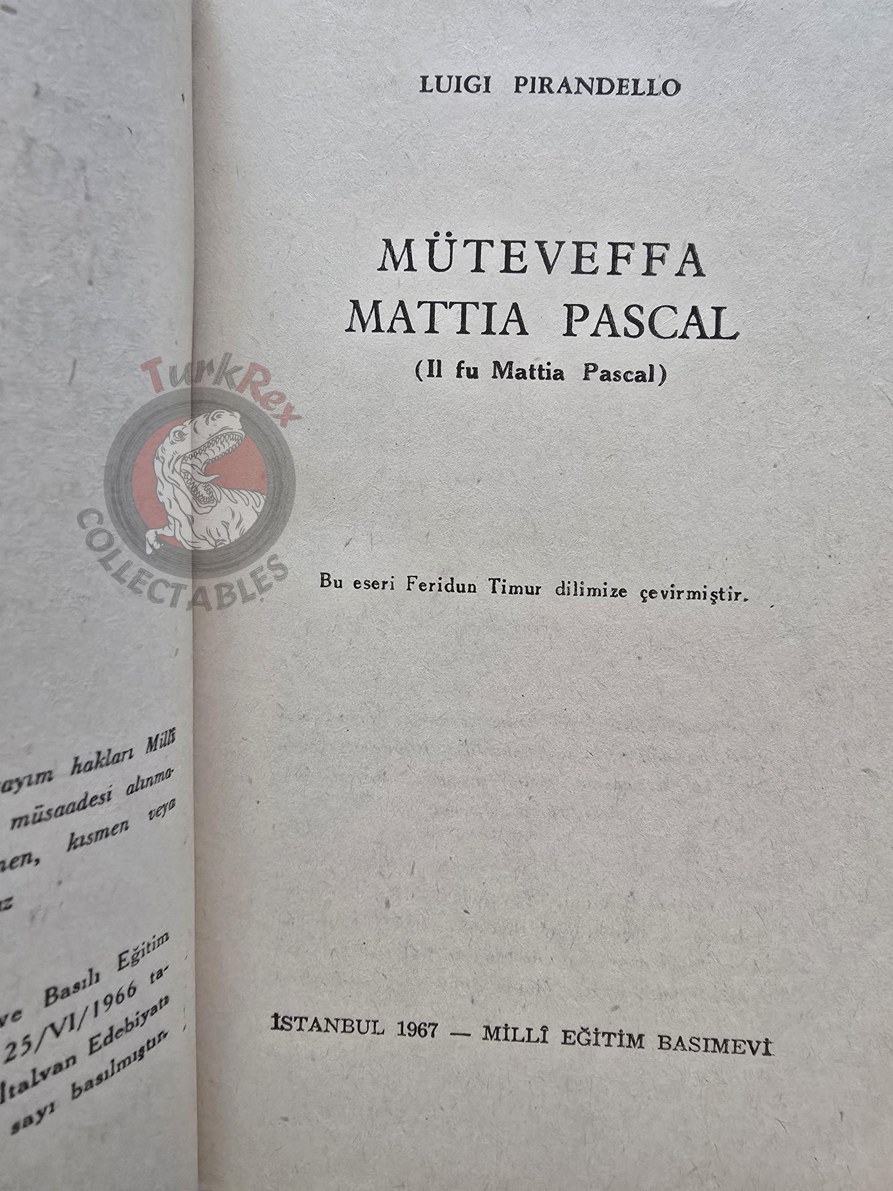 Luigi Pirandello – Il Fu Mattia Pascal 1967 1st Turkish Book Turkey