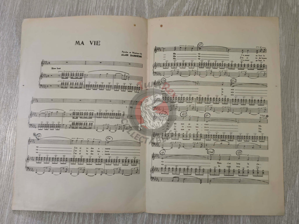 Alain Barrière – Ma Vie Turkish Vintage Musical Notes Sheet Turkey
