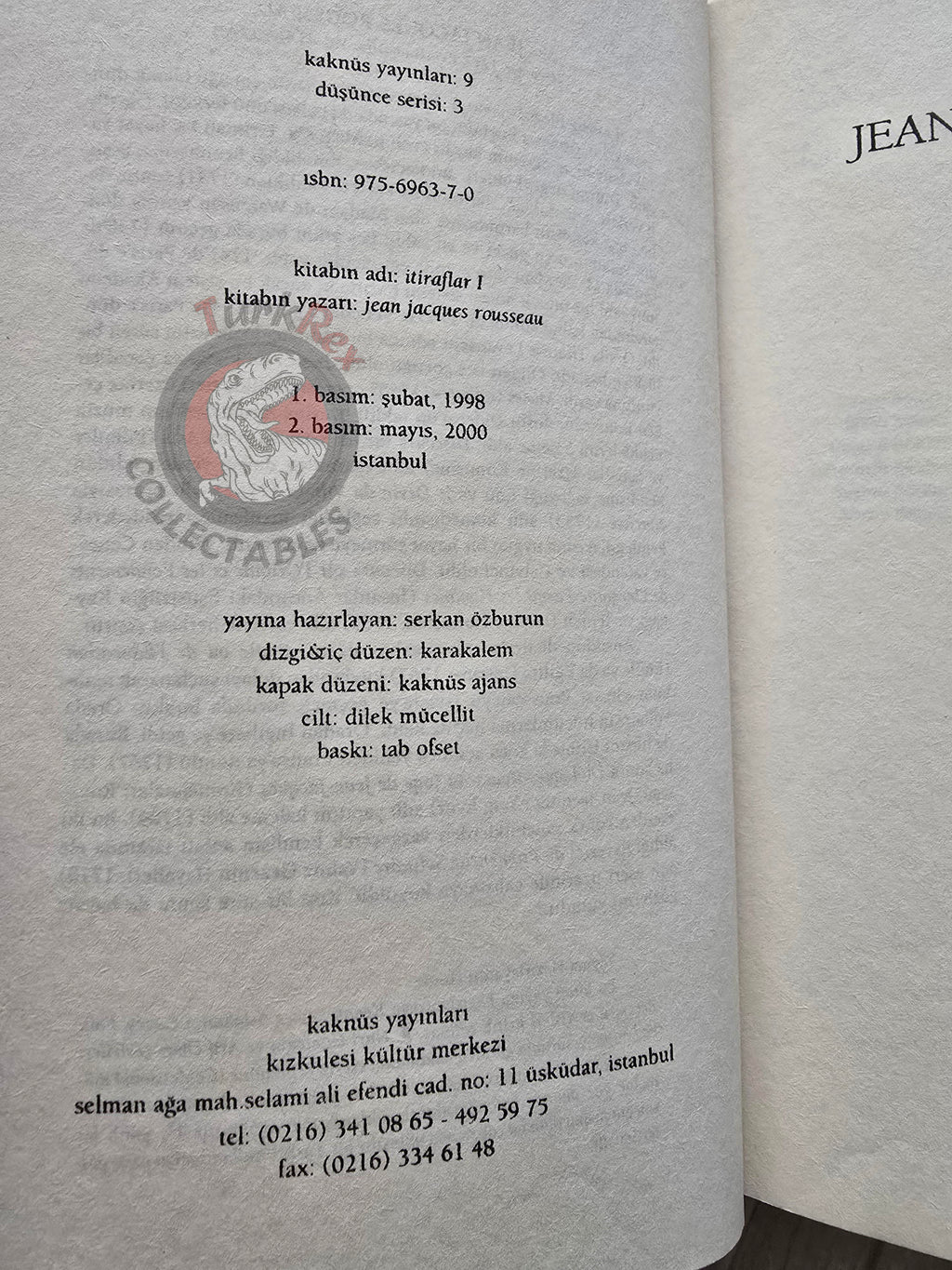 Jean-Jacques Rousseau – The Confessions 2000 Turkish Book Turkey