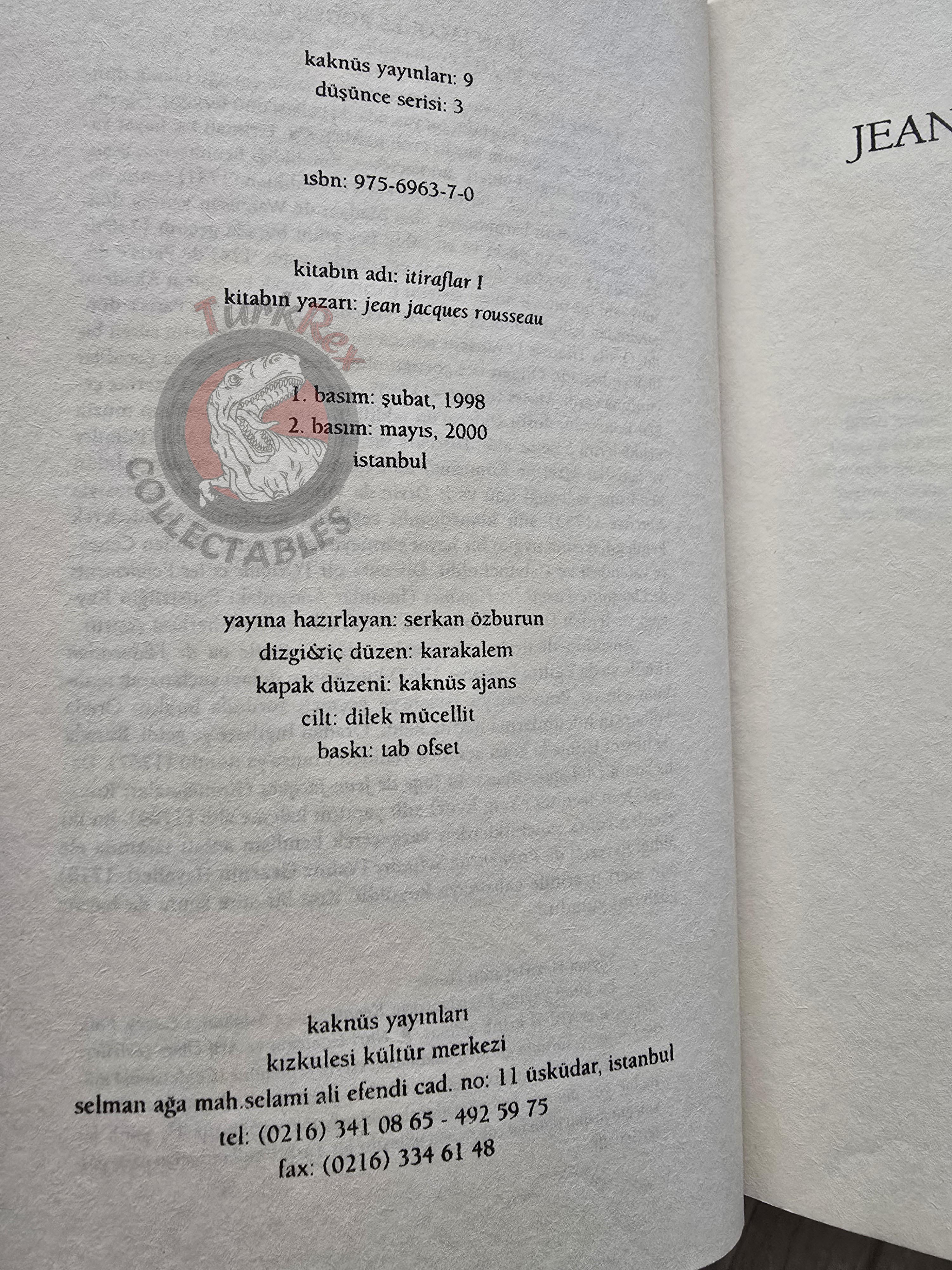 Jean-Jacques Rousseau – The Confessions 2000 Turkish Book Turkey