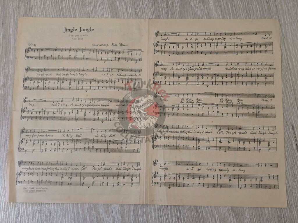 Jingle Jangle Jingle (I Got Spurs) Turkish Vintage Musical Notes Sheet Turkey Glamour Boy