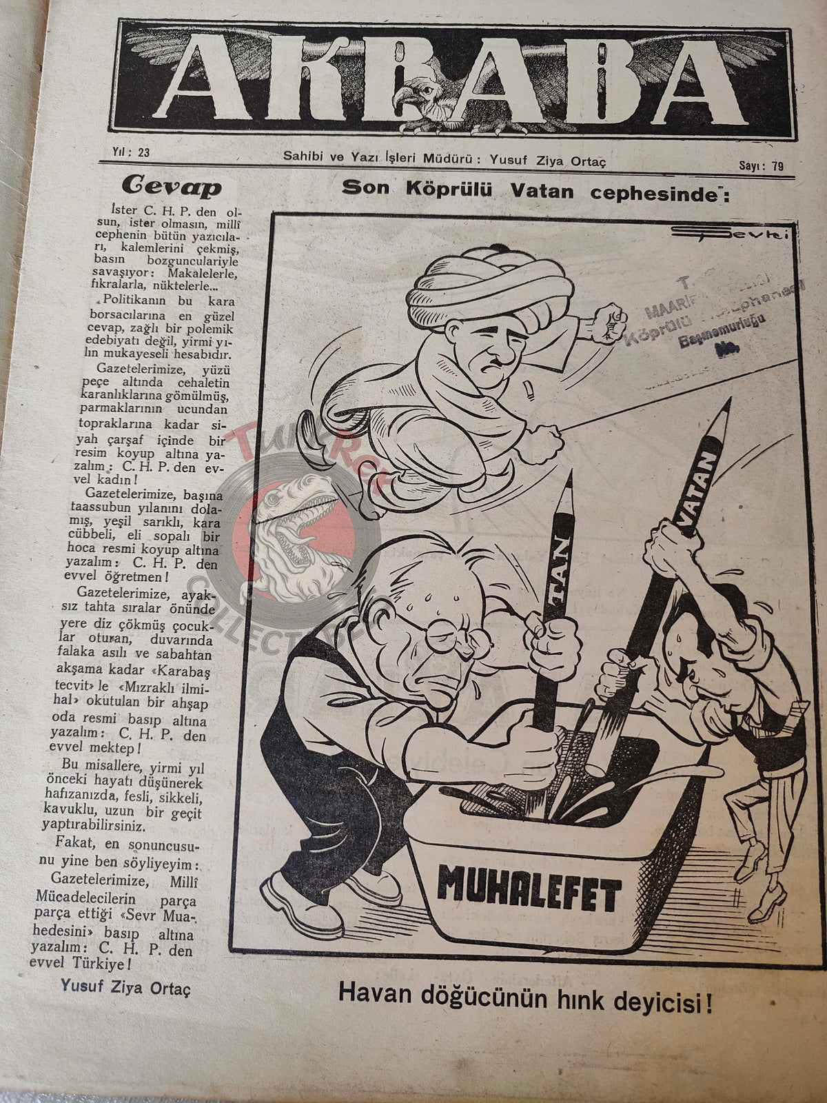 Akbaba 1945 Humor Magazine Turkish Turkey Soviet Russia WW2 era Italy United States Britain