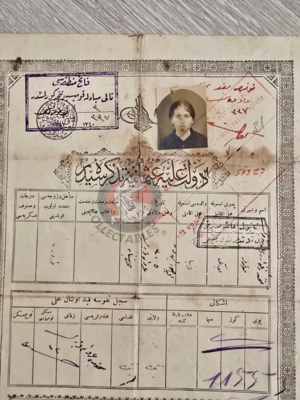 Ottoman Identity Document 1921 Niğde Greek Rum Citizen Greece with photo