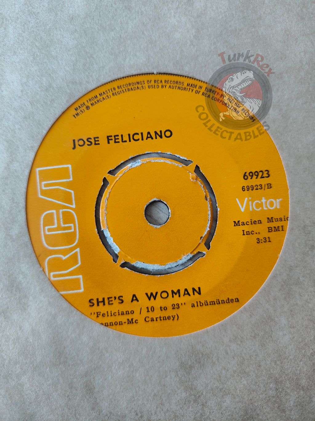 Jose Feliciano – Rain 7" Turkish Pressing Vinyl Turkey Edition