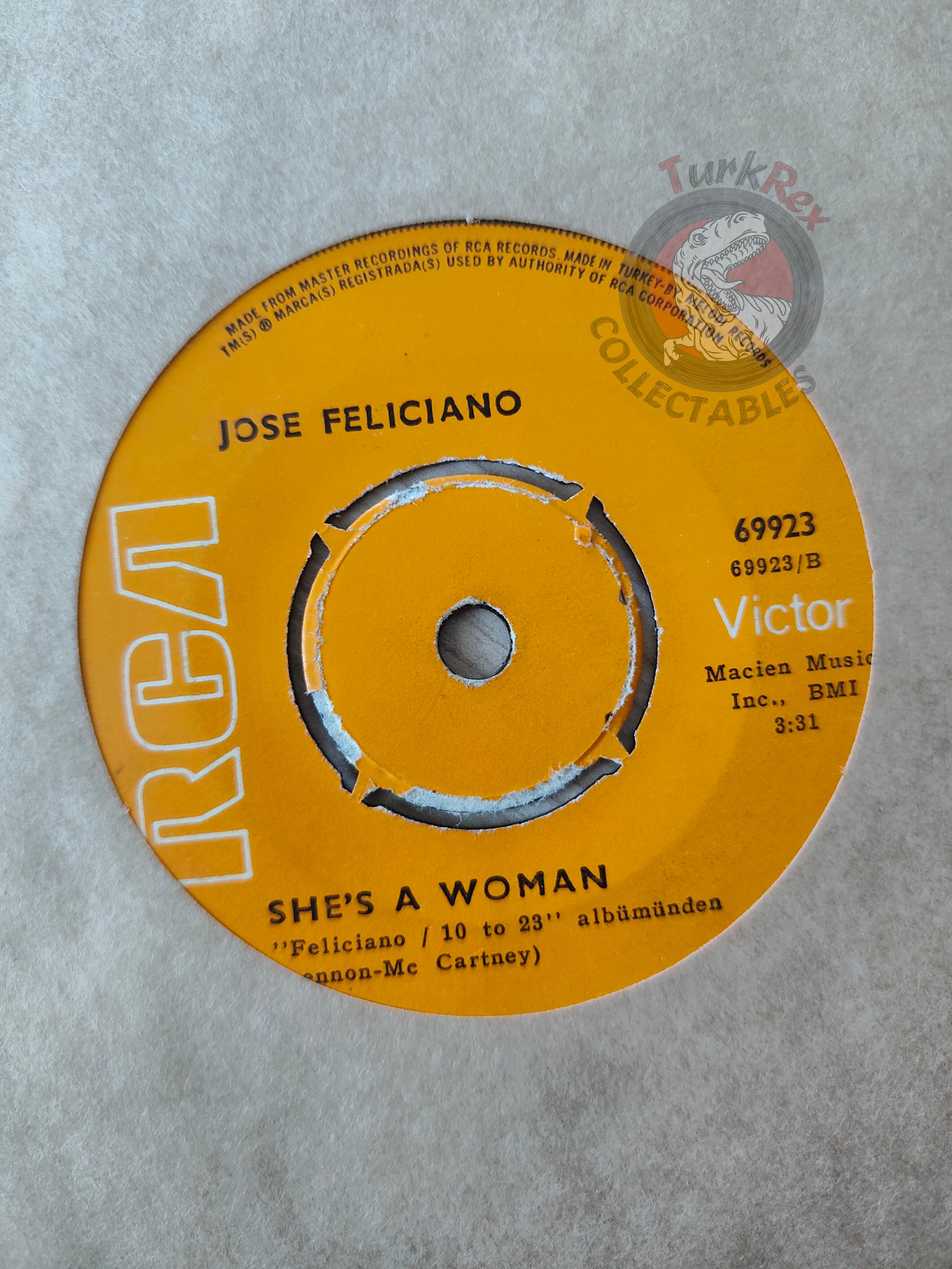 Jose Feliciano – Rain 7" Turkish Pressing Vinyl Turkey Edition