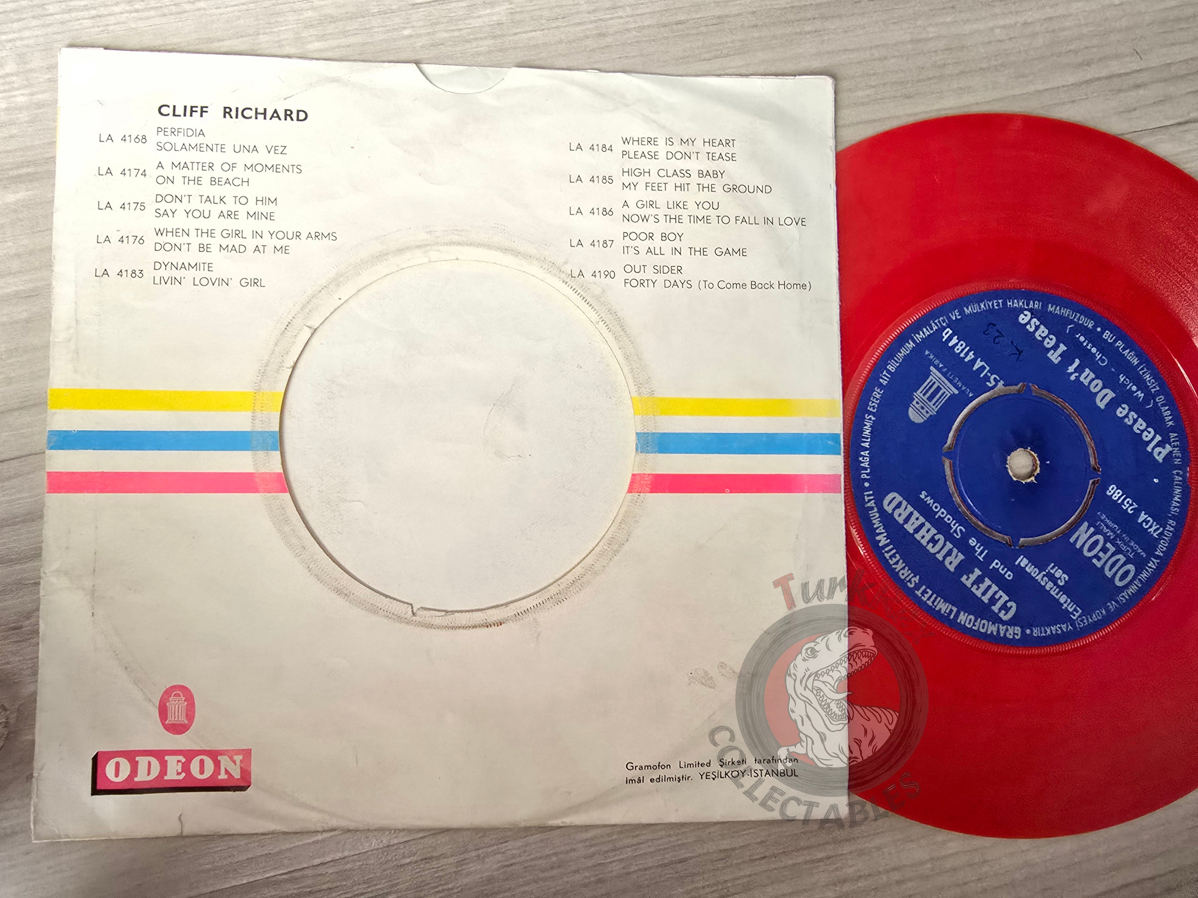 Cliff Richard And The Shadows – Where Is My Heart 7" Turkish Pressing Vinyl Turkey Edition Red Vinyl