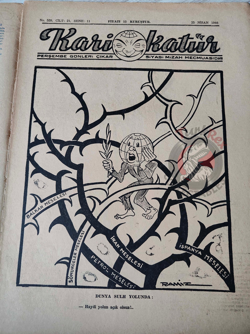 Karikatür 1946 Humor Magazine Turkish Turkey Paris Peace Conference WW2 era Britain Uncle Sam