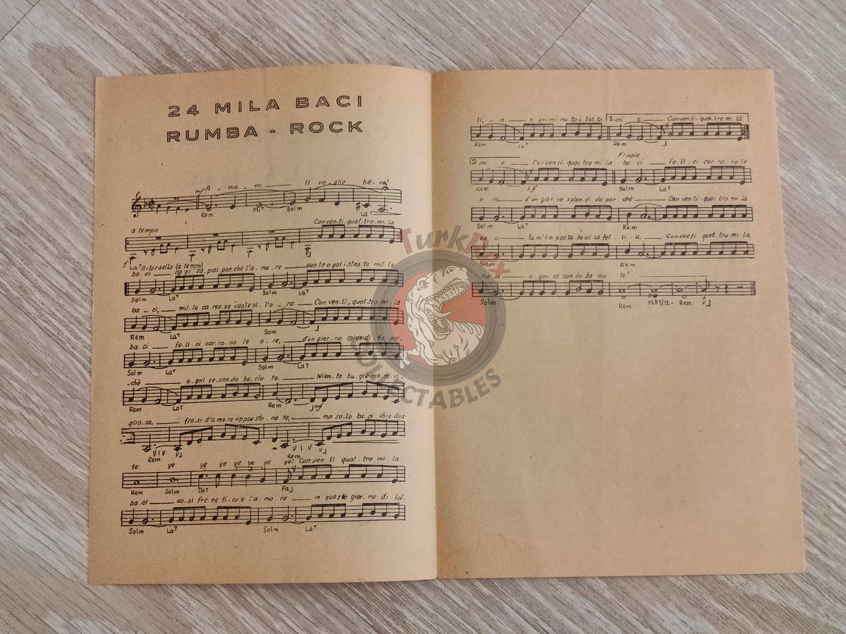 Adriano Celentano – Con Ventiquattro Mila Baci Turkish Vintage Musical Notes Sheet Turkey