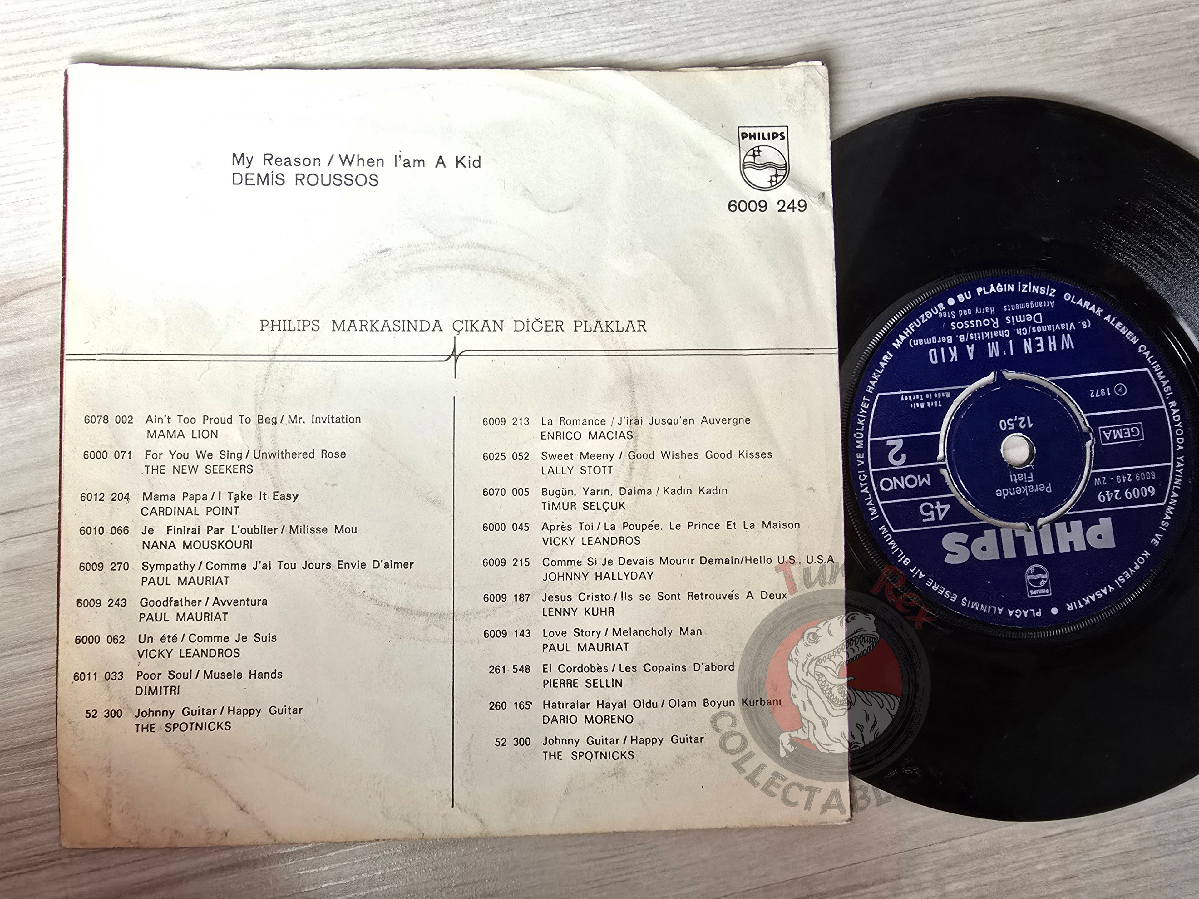 Demis Roussos – My Reason 7" Turkish Pressing Vinyl Turkey Edition