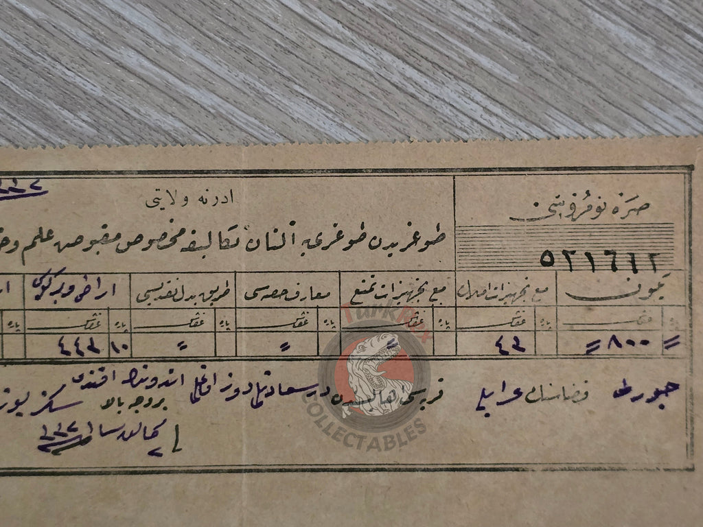 Ottoman Tax Receipt 1917 Tekirdağ Arablı Armenian Citizen Düzyan Family WW1