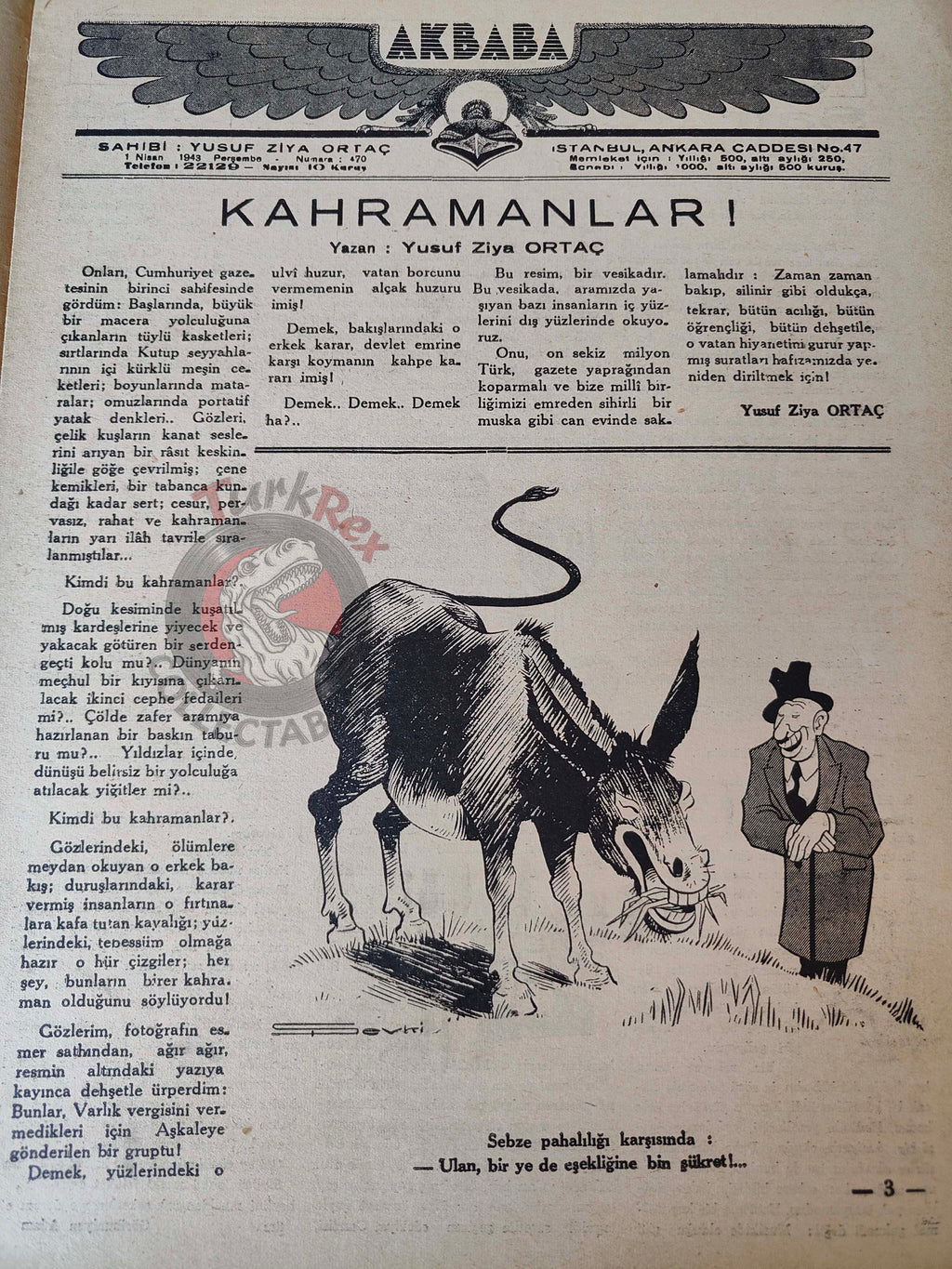 Akbaba 1943 Humor Magazine Turkish Turkey Germany Gramophone WW2 era Russia USA