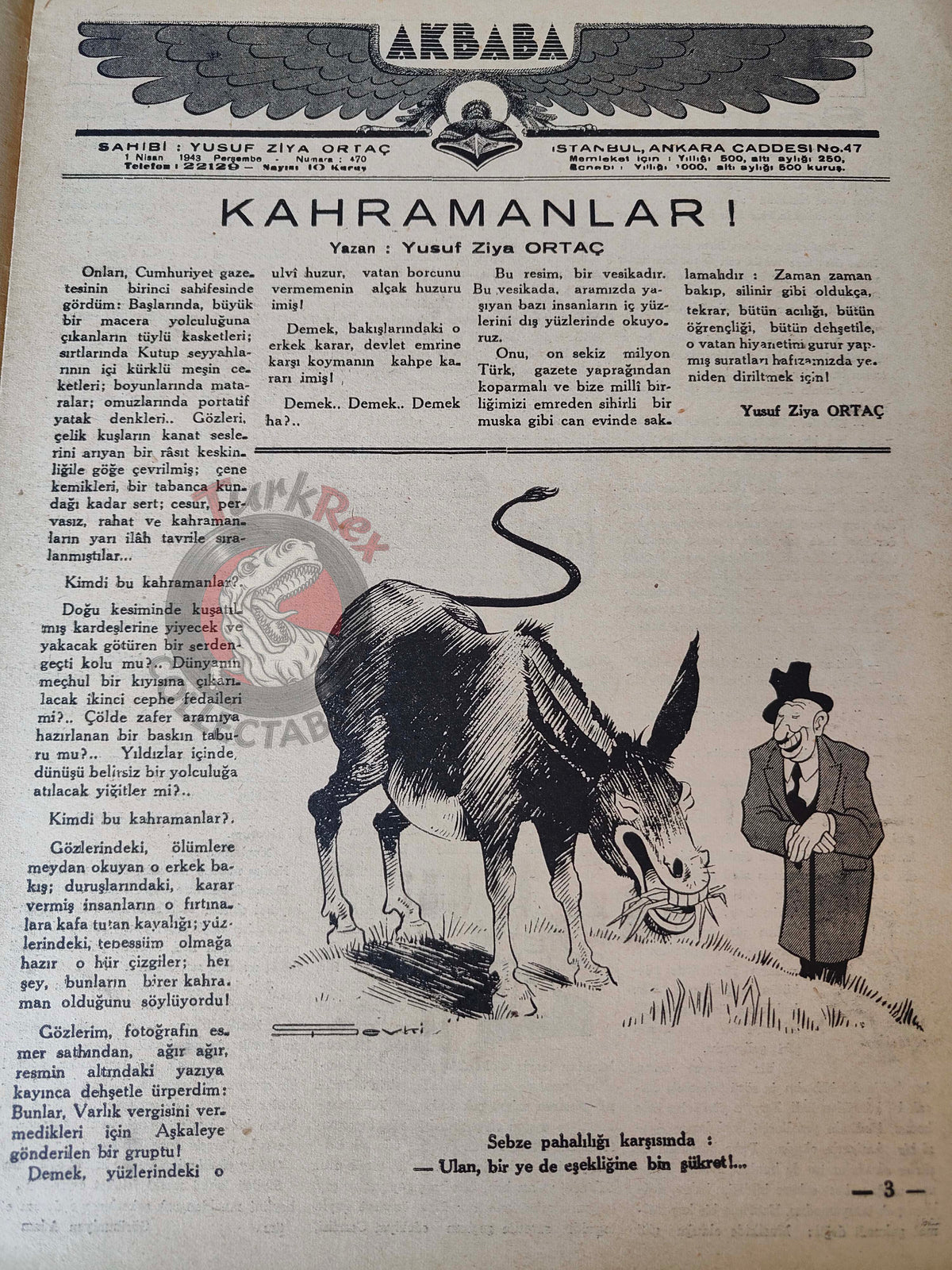 Akbaba 1943 Humor Magazine Turkish Turkey Germany Gramophone WW2 era Russia USA