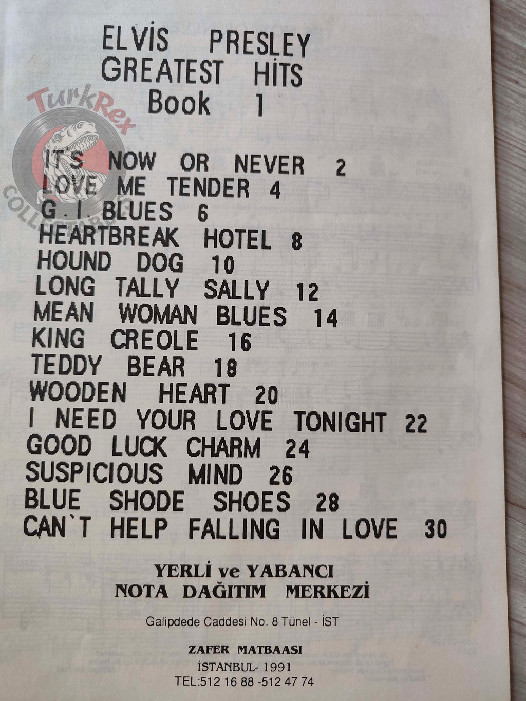 Elvis Presley – Greatest Hits 15 Songs Turkish Vintage Musical Notes Sheet Turkey