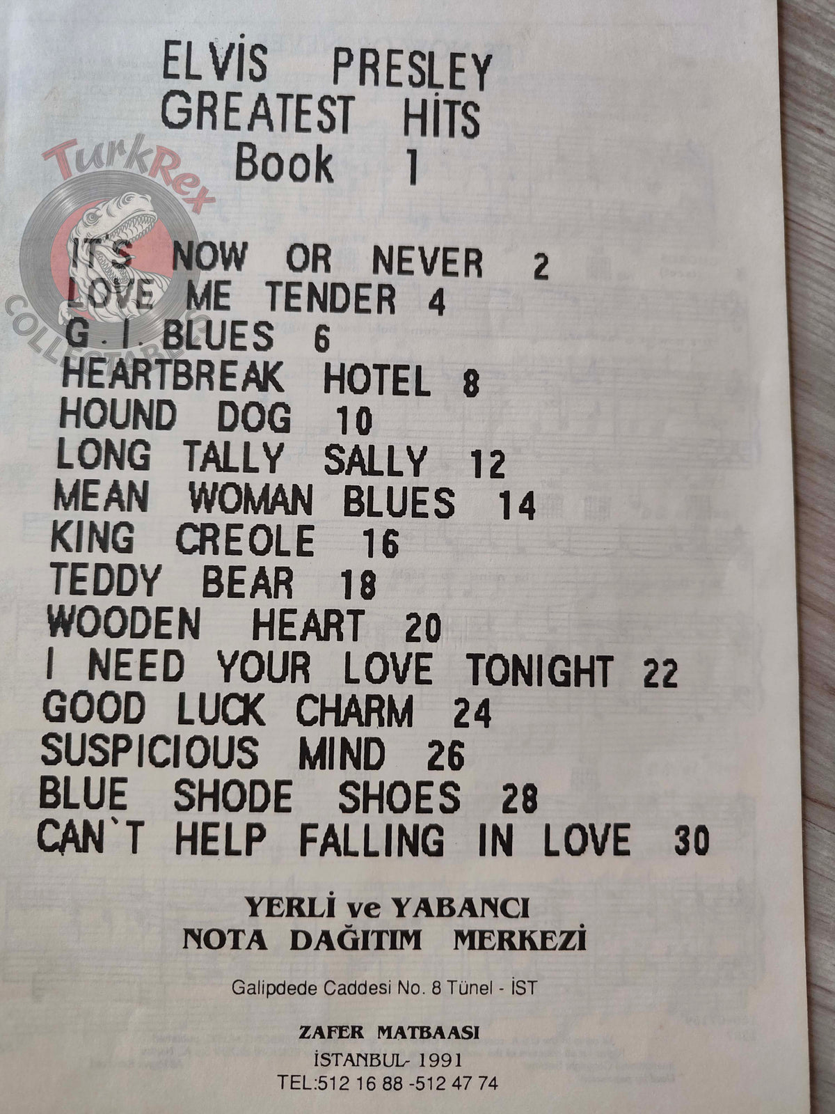 Elvis Presley – Greatest Hits 15 Songs Turkish Vintage Musical Notes Sheet Turkey