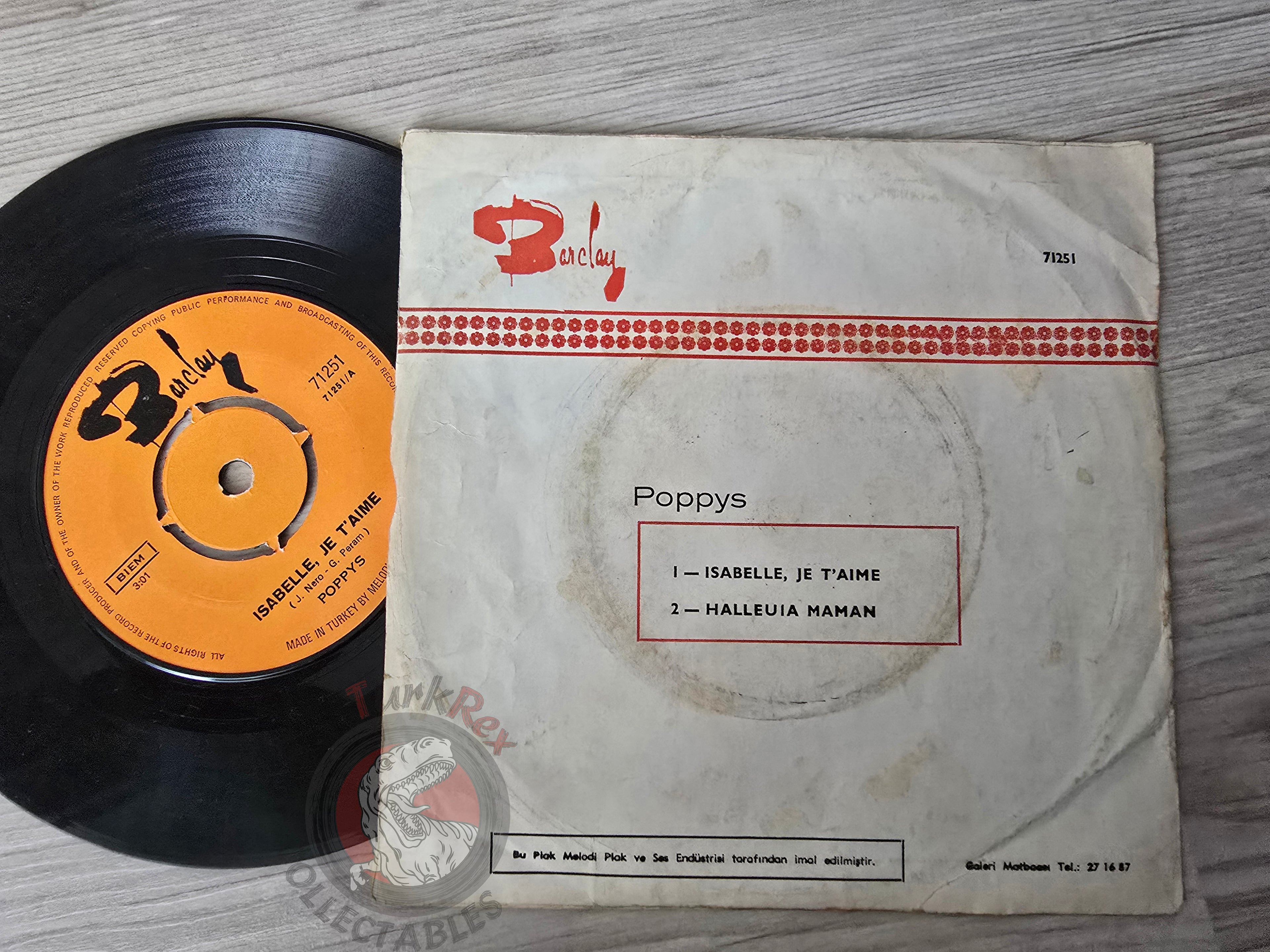 Poppys – Isabelle Je T'aime 7" Turkish Pressing Vinyl Turkey Edition