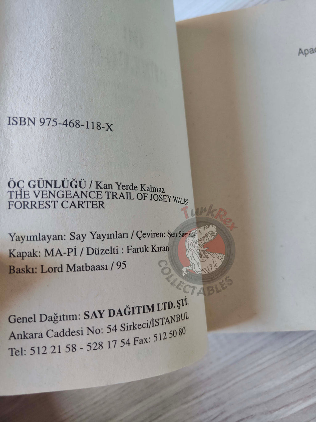 Forrest Carter – The Vengeance Trail of Josey Wales 1995 Turkish Book Turkey