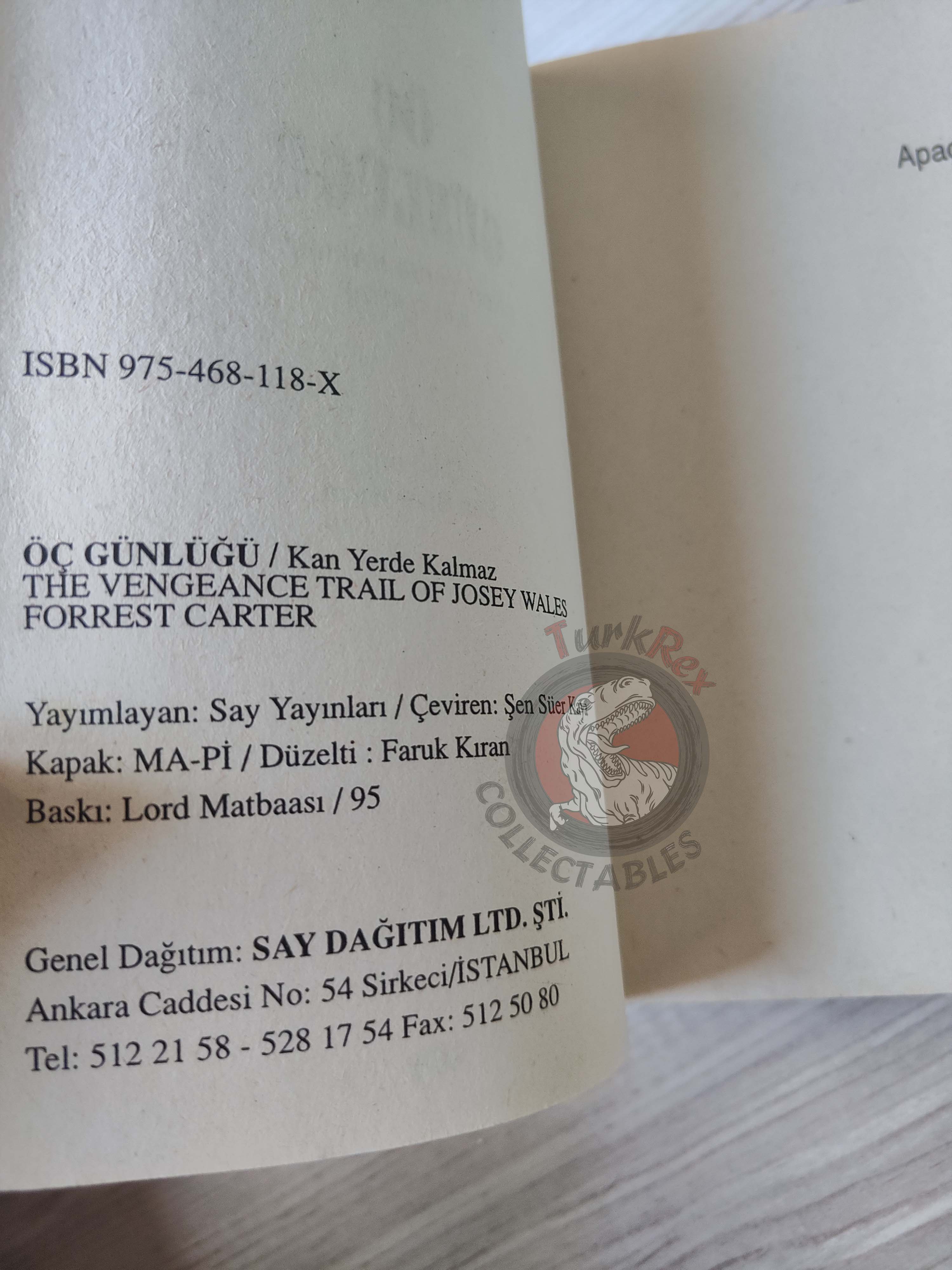Forrest Carter – The Vengeance Trail of Josey Wales 1995 Turkish Book Turkey